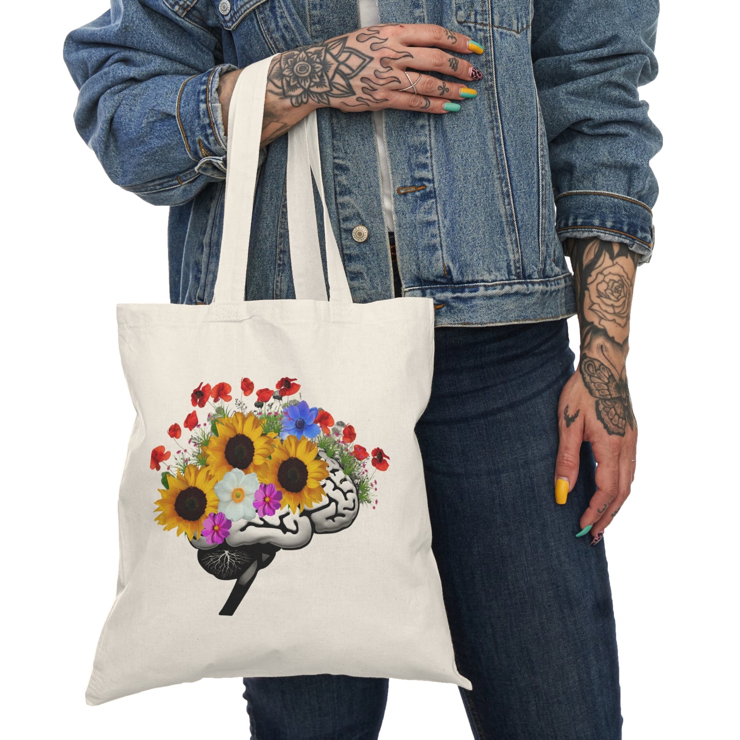 Wild Flower Mental Health Brain-Natural Tote Bag - Mental Health Wear TN