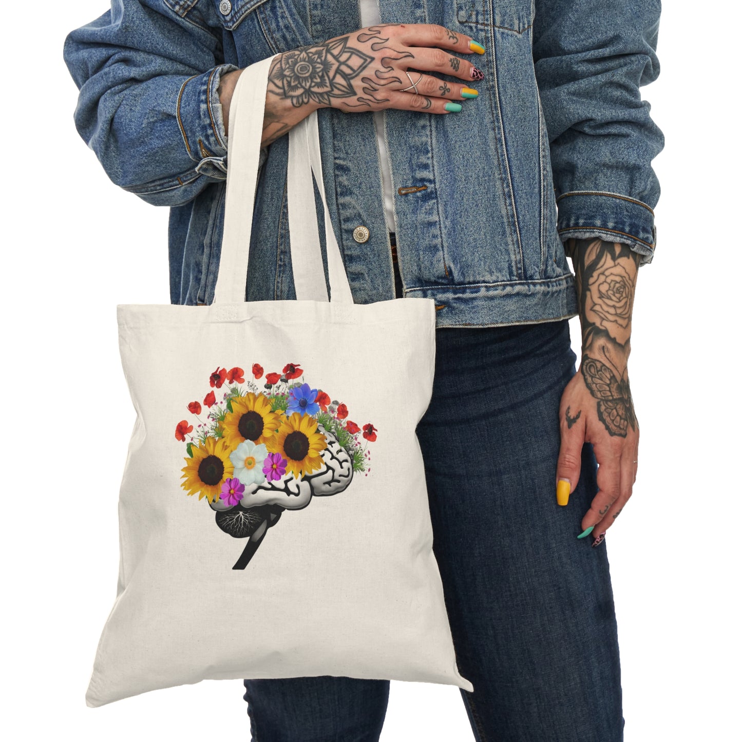 Wild Flower Mental Health Brain-Natural Tote Bag - Mental Health Wear TN