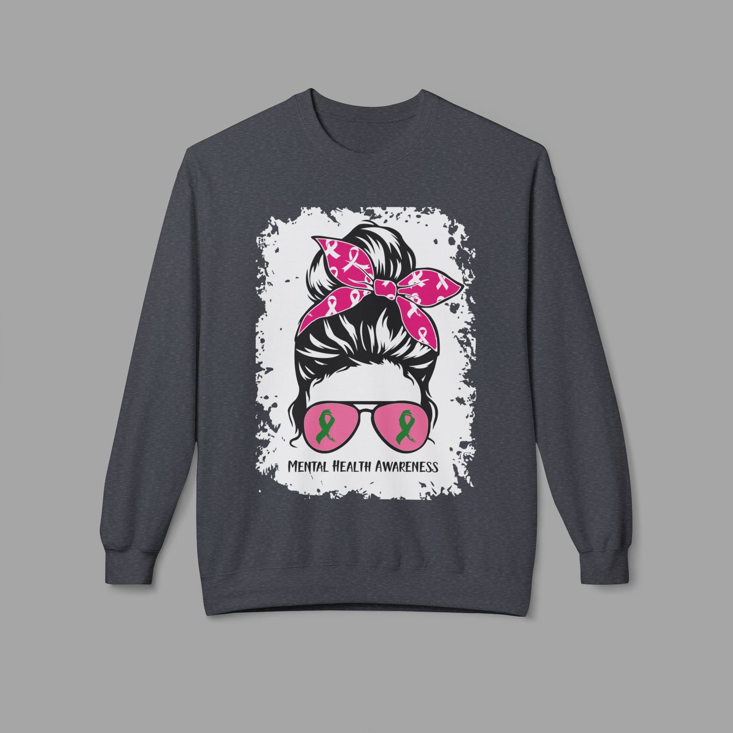 Messy Bun Mom Mental Health Awareness Sunglasses Unisex Heavy Blend Sweat Shirt - Mental Health Wear TN