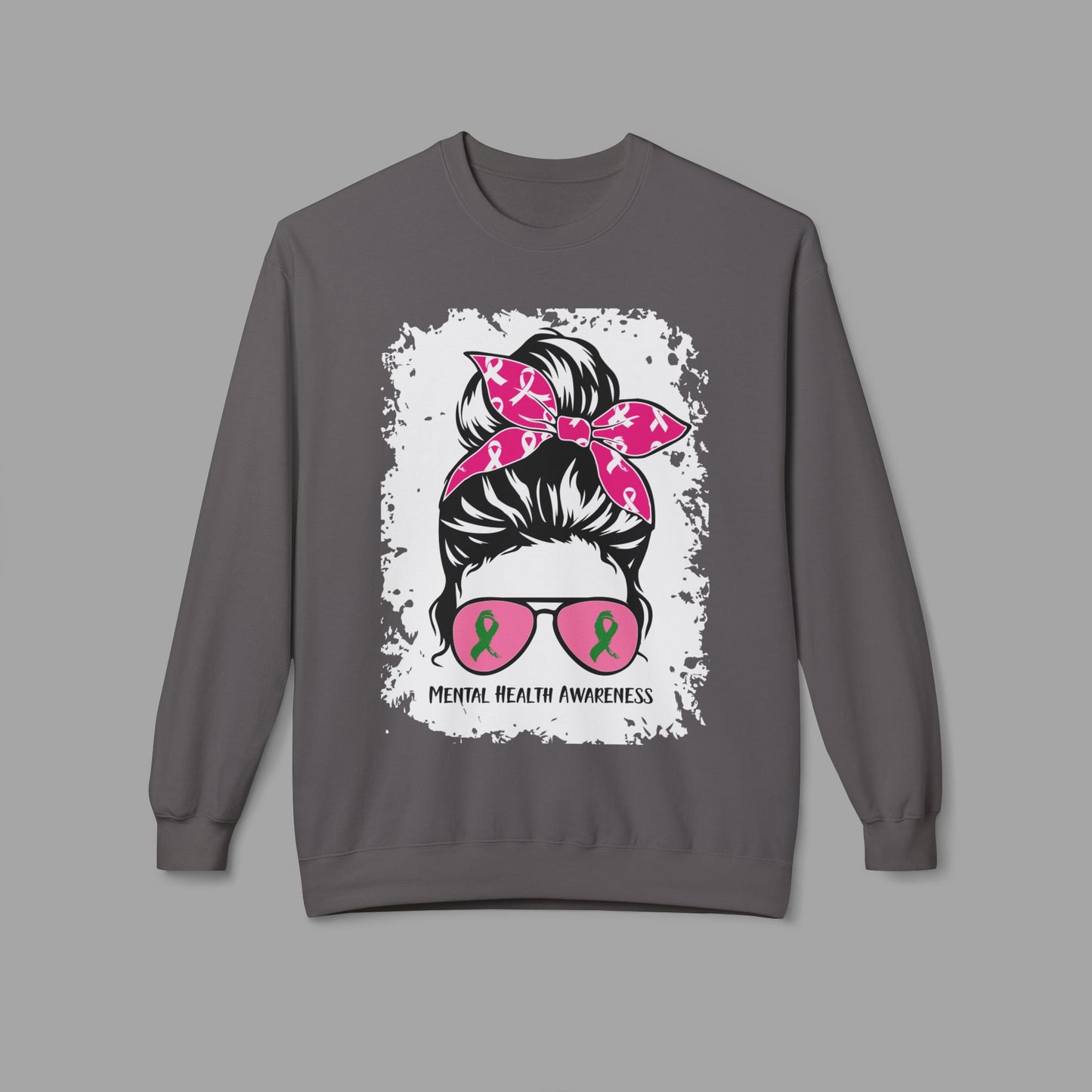 Messy Bun Mom Mental Health Awareness Sunglasses Unisex Heavy Blend Sweat Shirt - Mental Health Wear TN