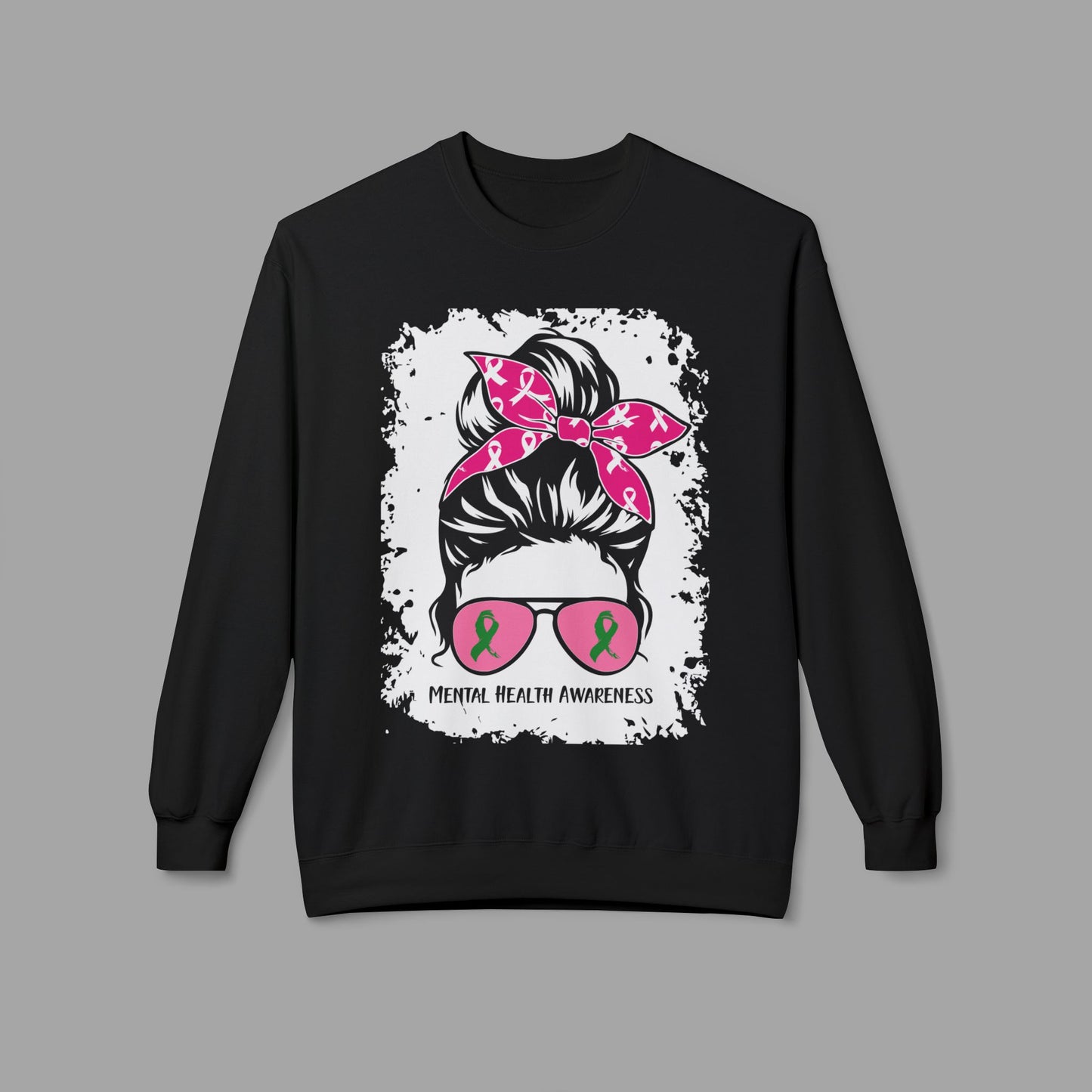 Messy Bun Mom Mental Health Awareness Sunglasses Unisex Heavy Blend Sweat Shirt - Mental Health Wear TN