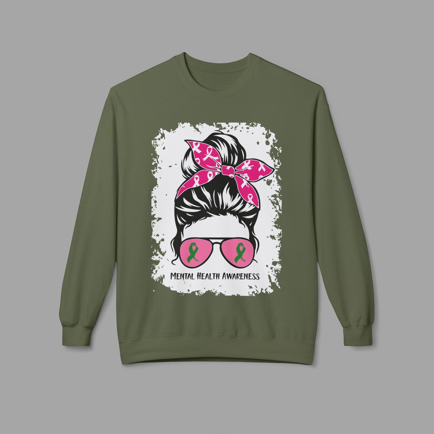 Messy Bun Mom Mental Health Awareness Sunglasses Unisex Heavy Blend Sweat Shirt - Mental Health Wear TN