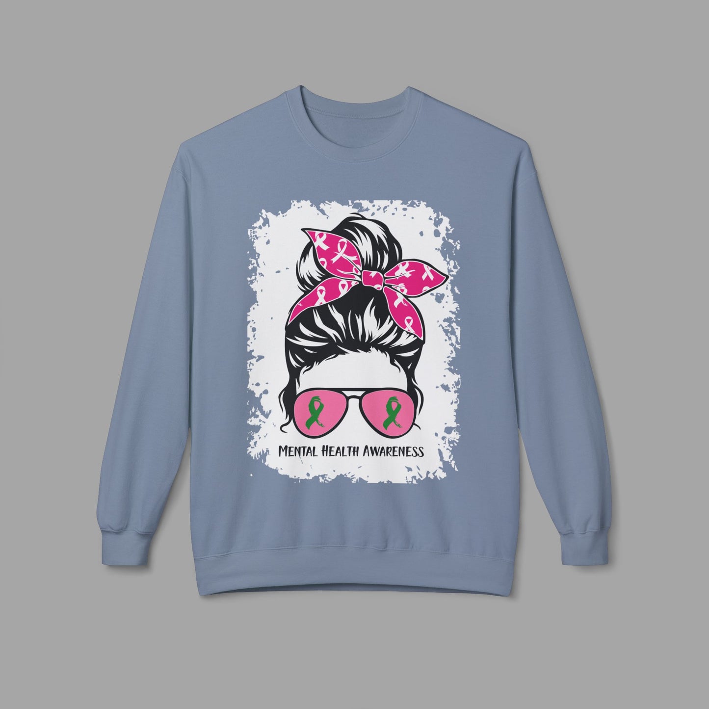 Messy Bun Mom Mental Health Awareness Sunglasses Unisex Heavy Blend Sweat Shirt - Mental Health Wear TN
