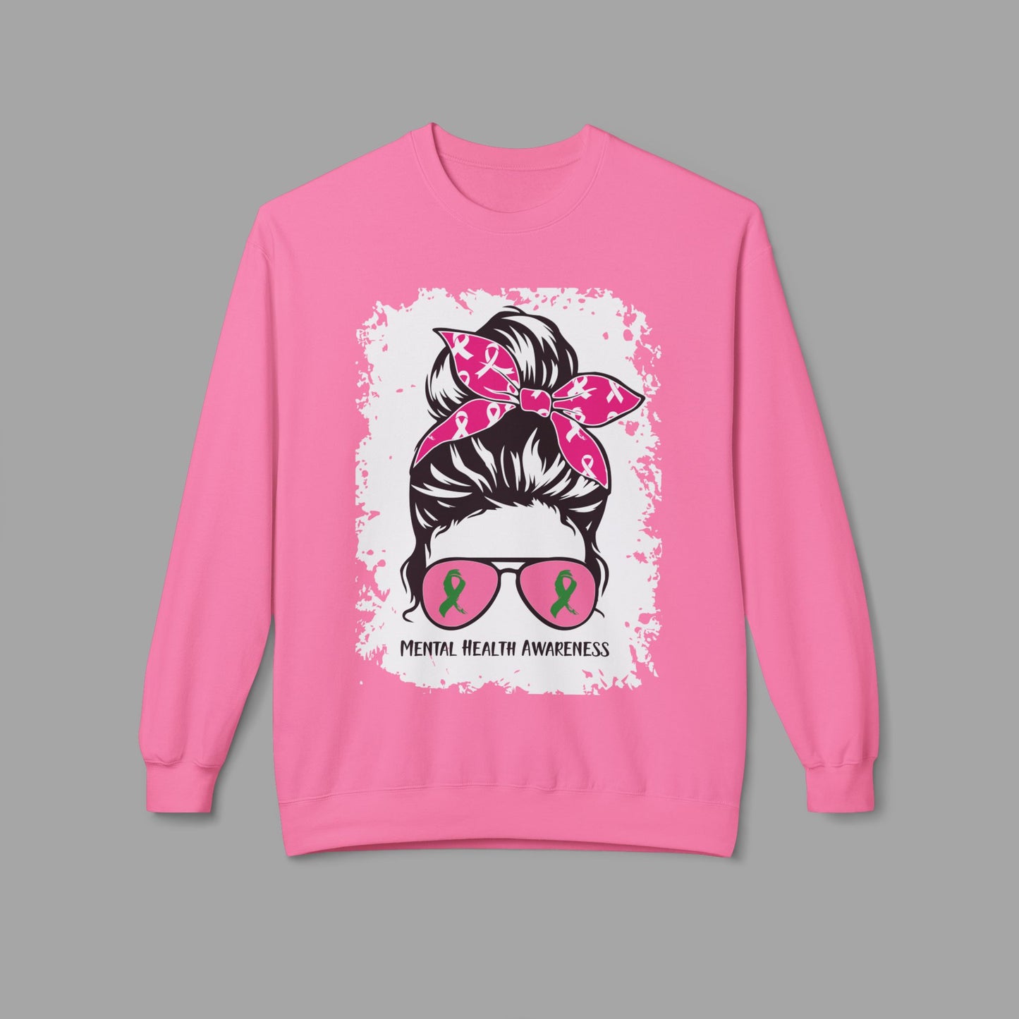 Messy Bun Mom Mental Health Awareness Sunglasses Unisex Heavy Blend Sweat Shirt - Mental Health Wear TN
