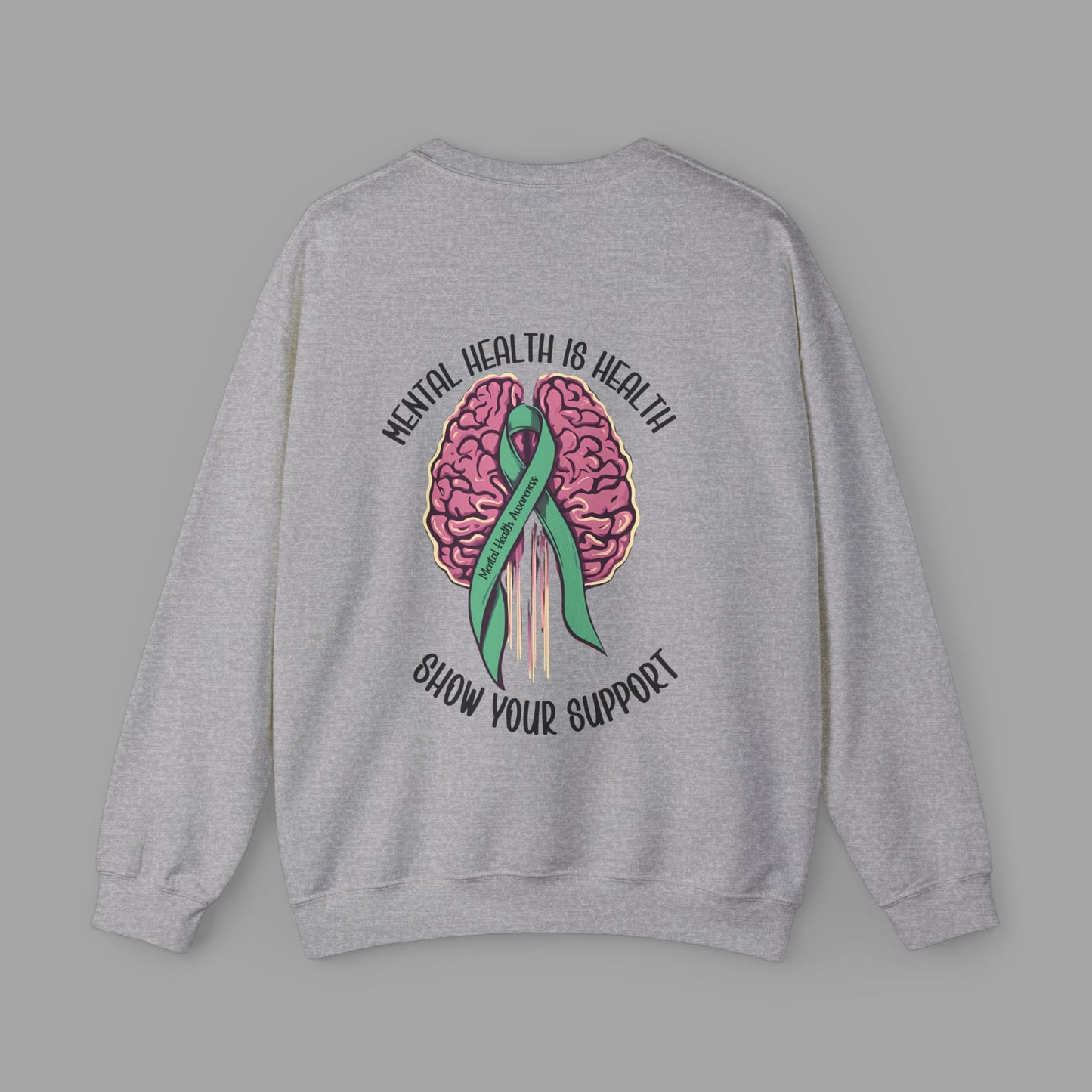 Mental Health is Health -Show Support with Green Awareness Ribbon Design- Unisex Crewneck Sweatshirt™ - Mental Health Wear TN