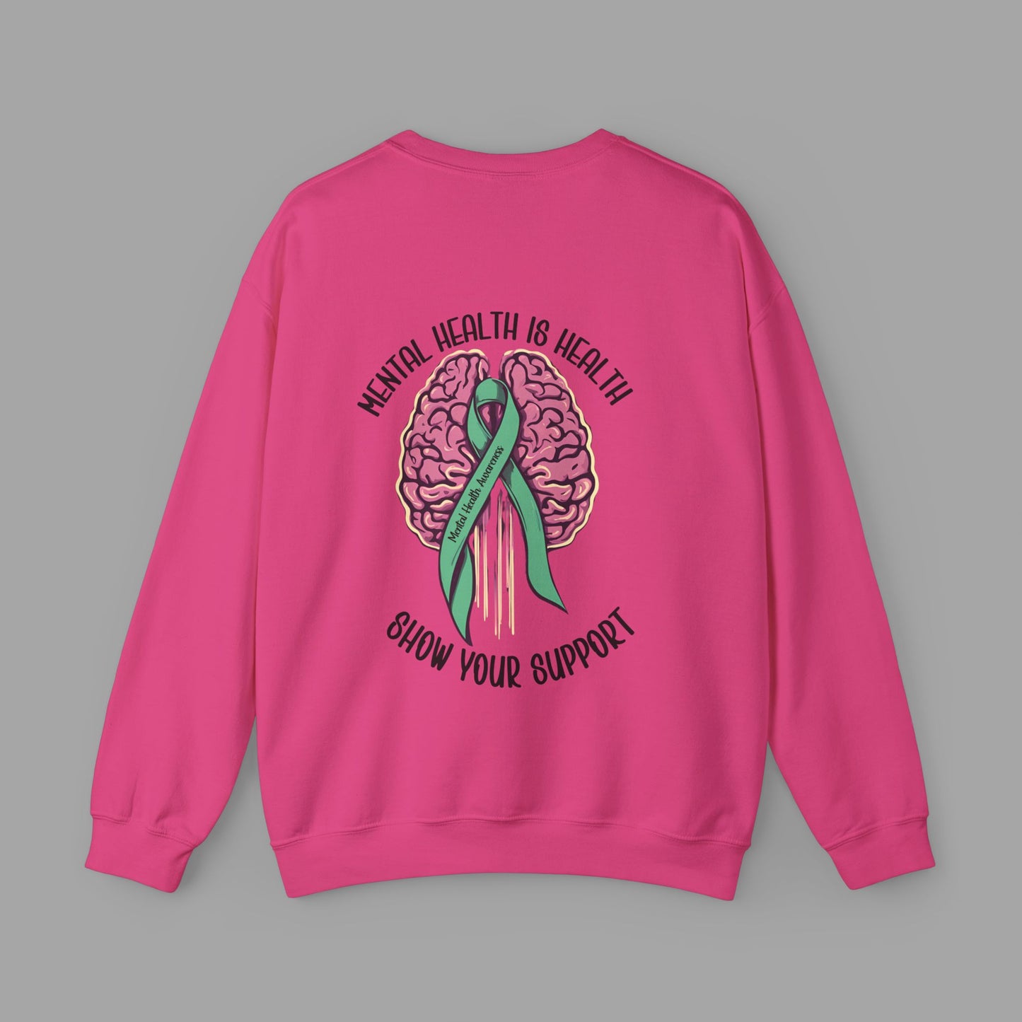 Mental Health is Health -Show Support with Green Awareness Ribbon Design- Unisex Crewneck Sweatshirt™ - Mental Health Wear TN