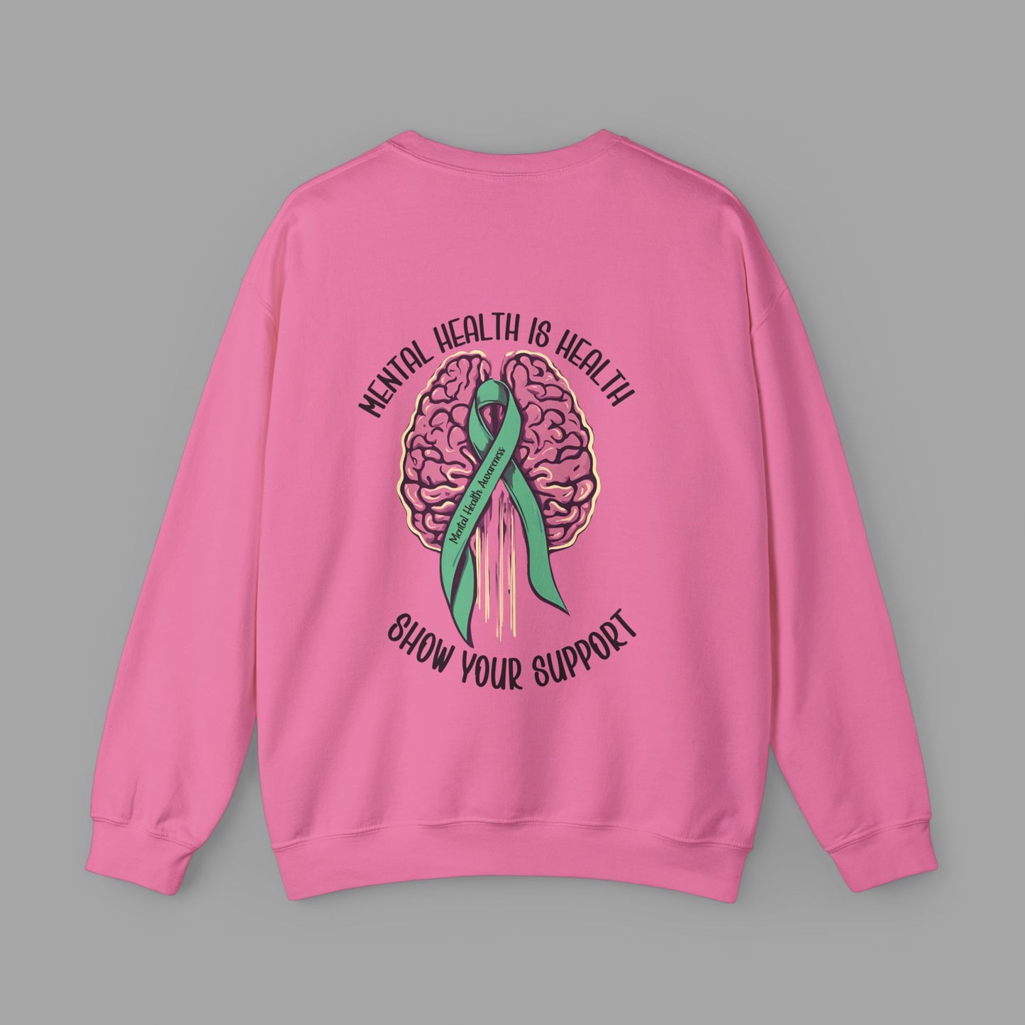 Mental Health is Health -Show Support with Green Awareness Ribbon Design- Unisex Crewneck Sweatshirt™ - Mental Health Wear TN