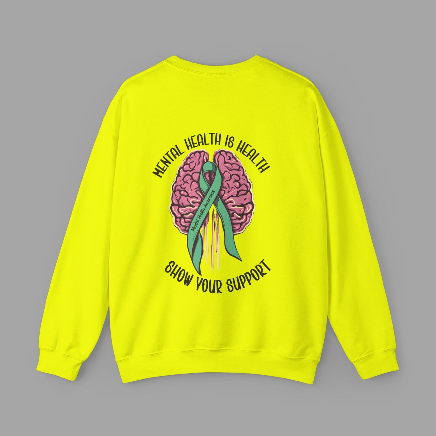 Mental Health is Health -Show Support with Green Awareness Ribbon Design- Unisex Crewneck Sweatshirt™ - Mental Health Wear TN