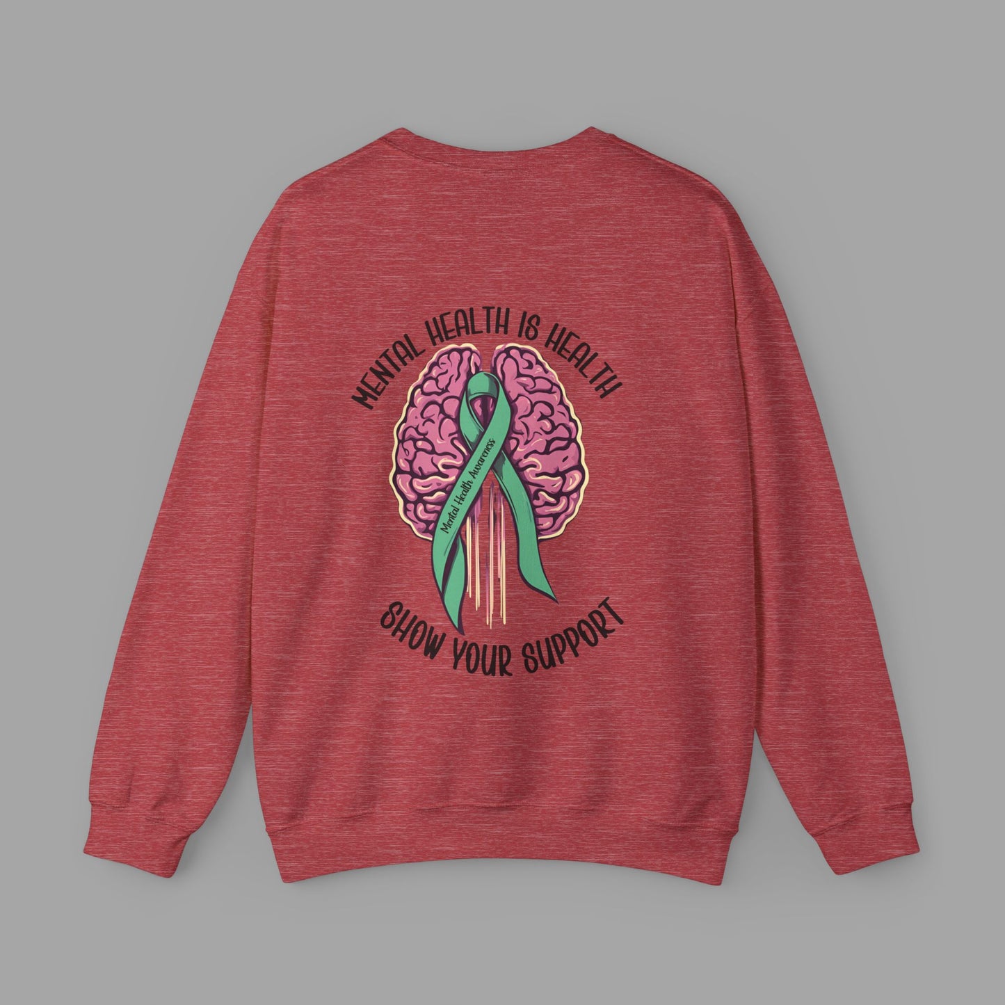 Mental Health is Health -Show Support with Green Awareness Ribbon Design- Unisex Crewneck Sweatshirt™ - Mental Health Wear TN