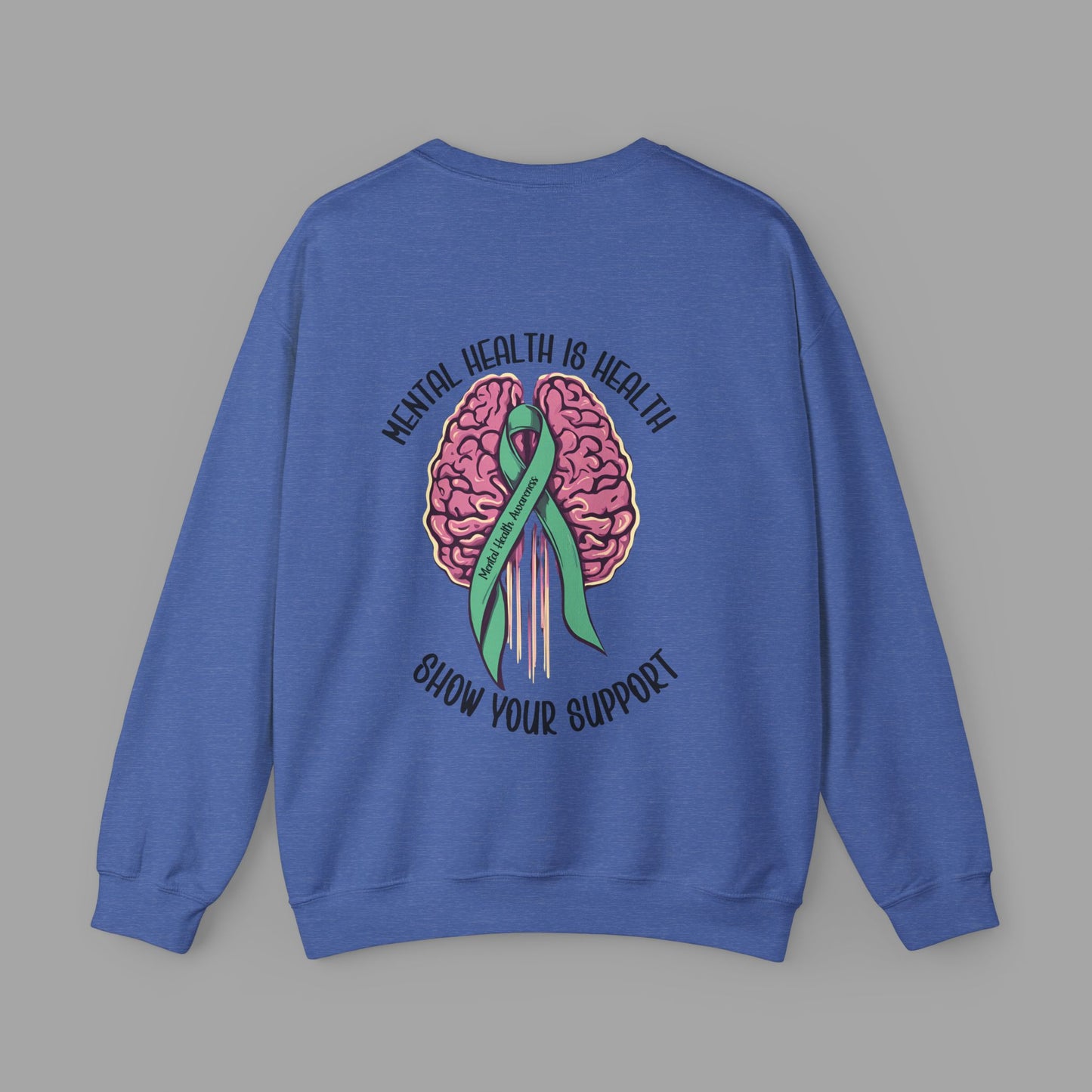 Mental Health is Health -Show Support with Green Awareness Ribbon Design- Unisex Crewneck Sweatshirt™ - Mental Health Wear TN