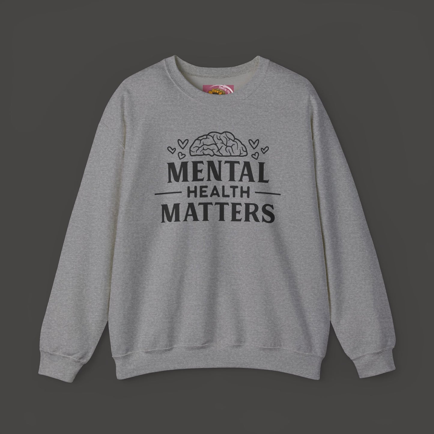 Mental Health Matters- Unisex Crewneck Sweatshirt/ Front View Mockup/ Sport Grey Color