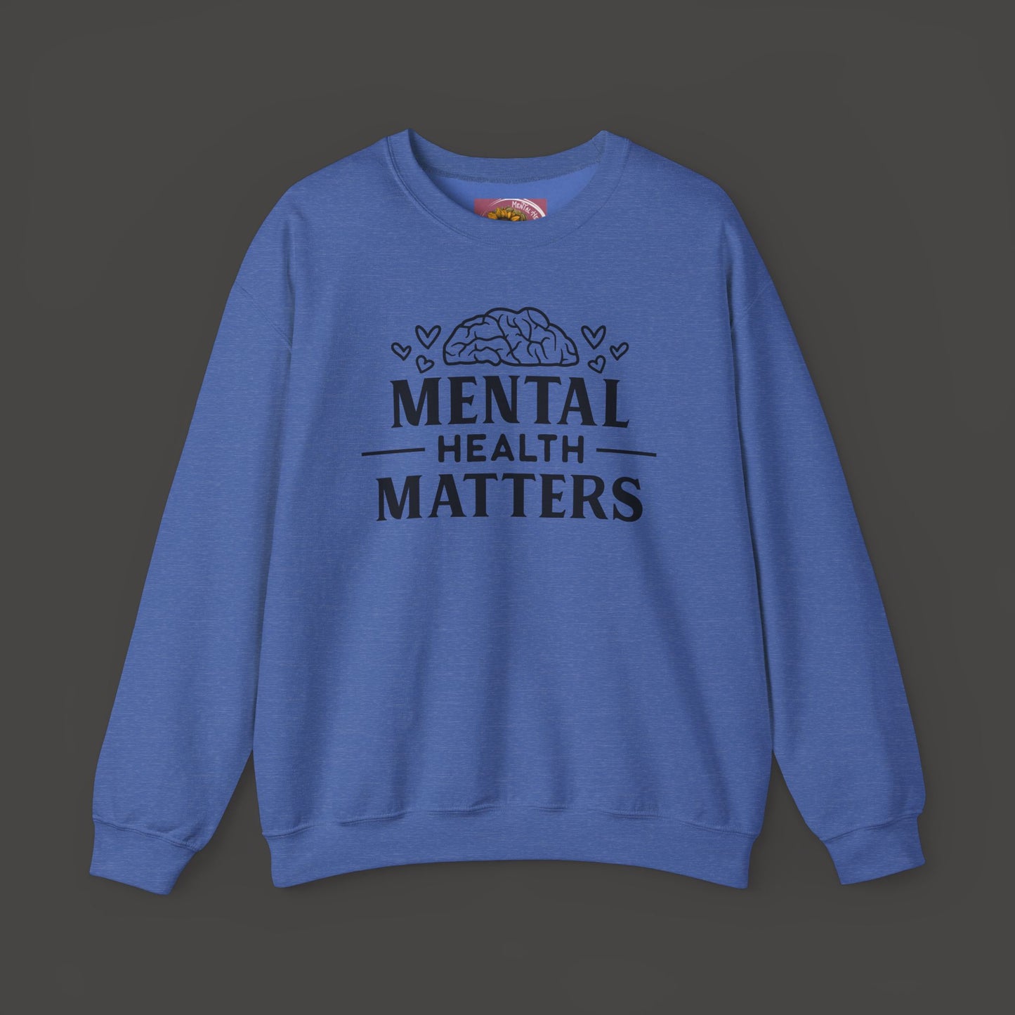 Mental Health Matters- Unisex Crewneck Sweatshirt/ Front View Mockup/ Heather Sport Royal
