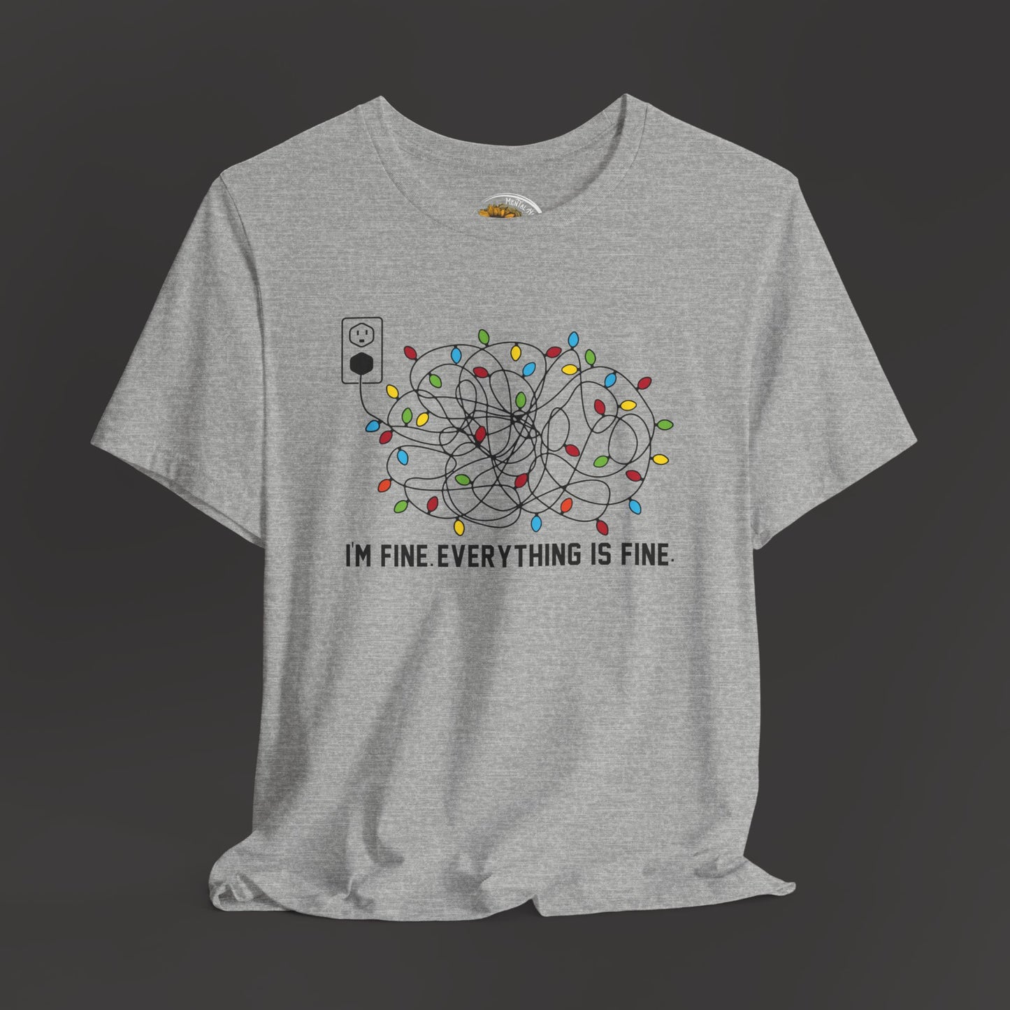 Everything Is Fine-Christmas Light Bulb-Mental Health Awareness-Unisex Short Sleeve Tee Shirt - Mental Health Wear TN