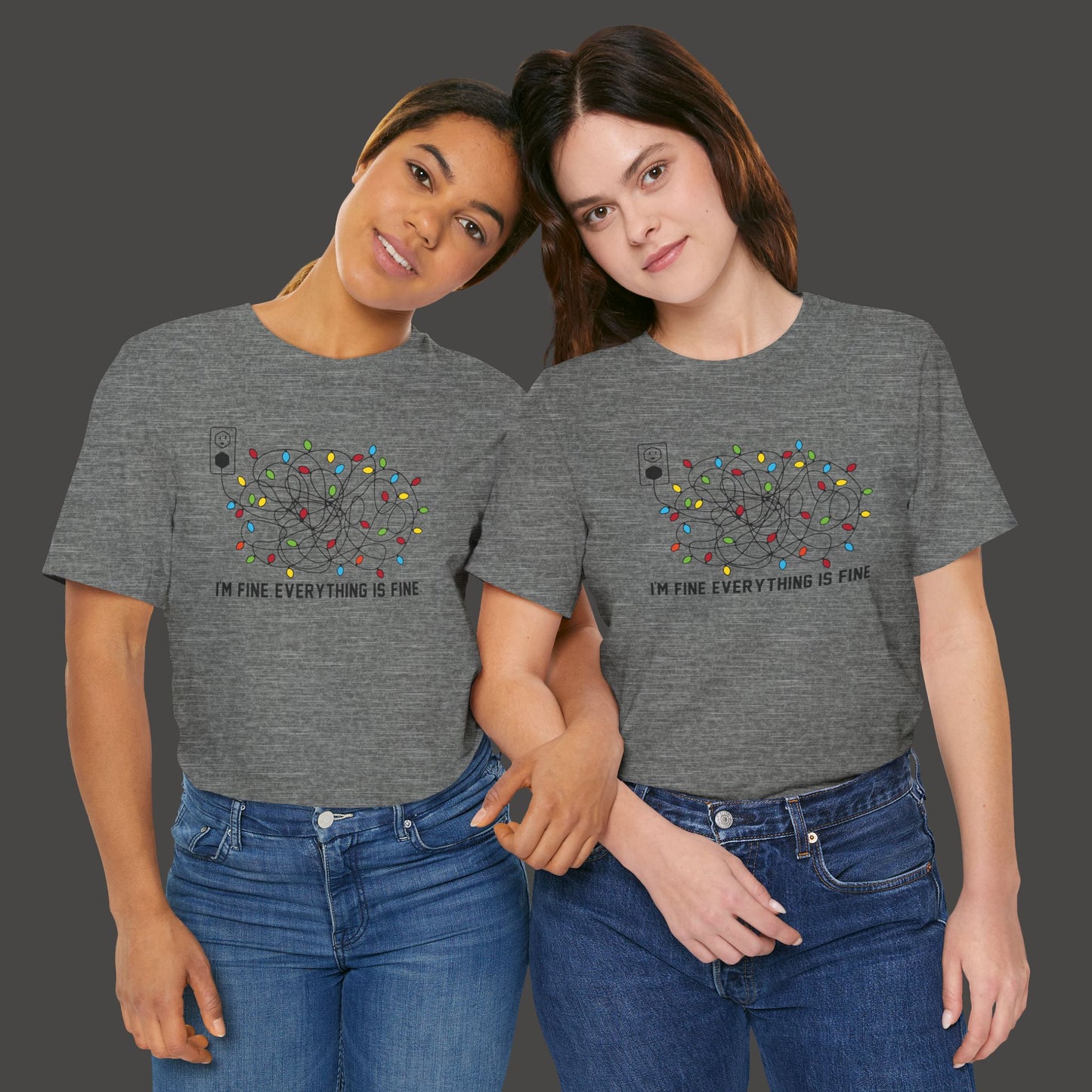 Everything Is Fine-Christmas Light Bulb-Mental Health Awareness-Unisex Short Sleeve Tee Shirt - Mental Health Wear TN