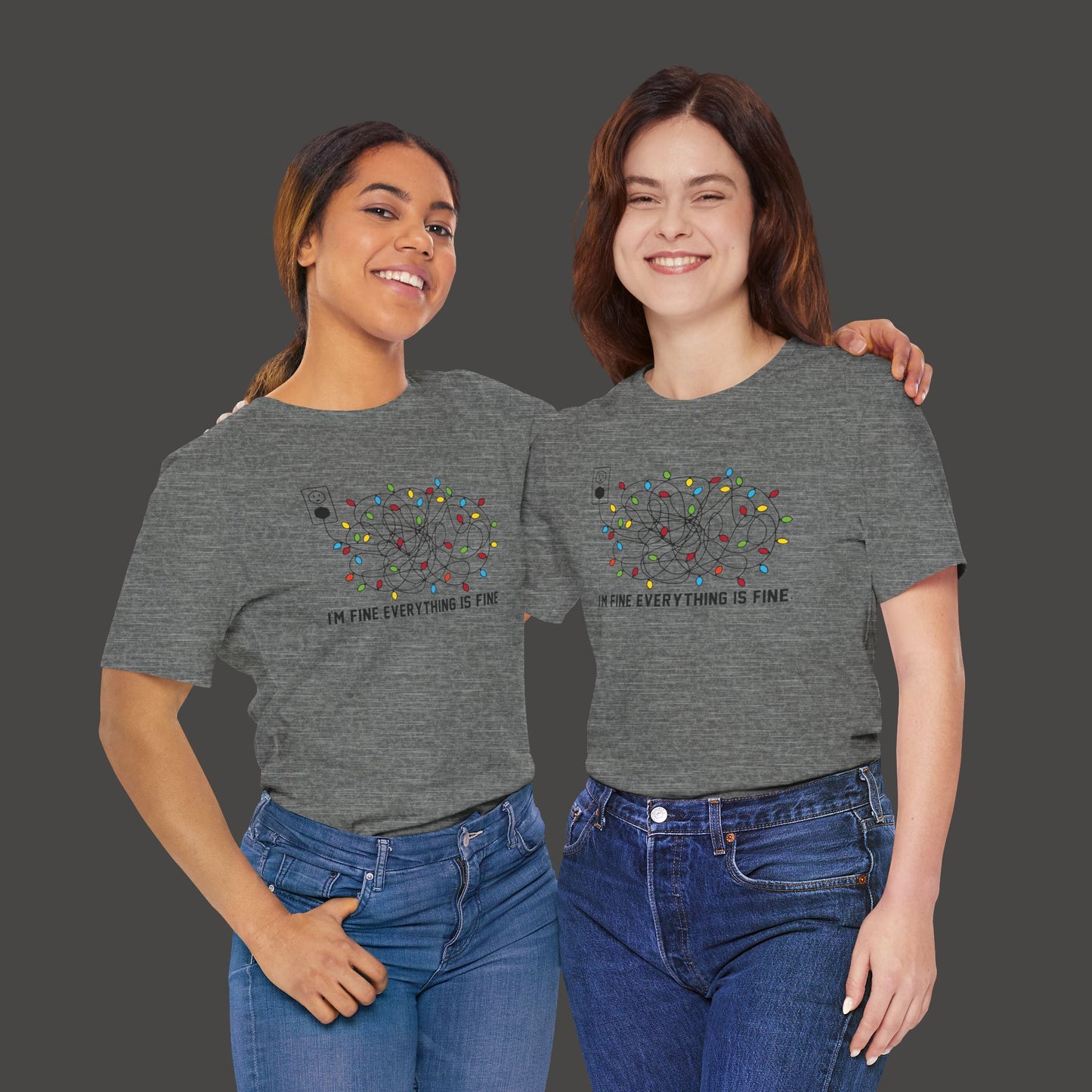 Everything Is Fine-Christmas Light Bulb-Mental Health Awareness-Unisex Short Sleeve Tee Shirt - Mental Health Wear TN