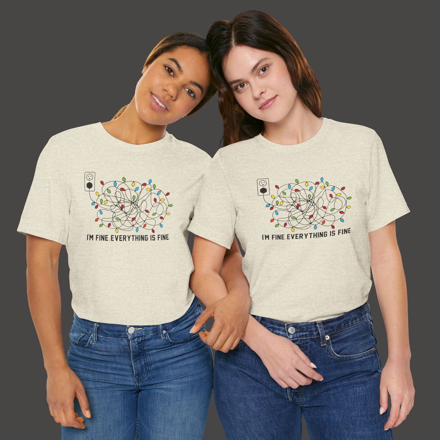 Everything Is Fine-Christmas Light Bulb-Mental Health Awareness-Unisex Short Sleeve Tee Shirt - Mental Health Wear TN