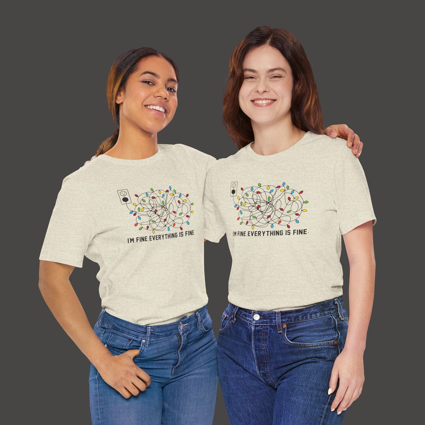 Everything Is Fine-Christmas Light Bulb-Mental Health Awareness-Unisex Short Sleeve Tee Shirt - Mental Health Wear TN