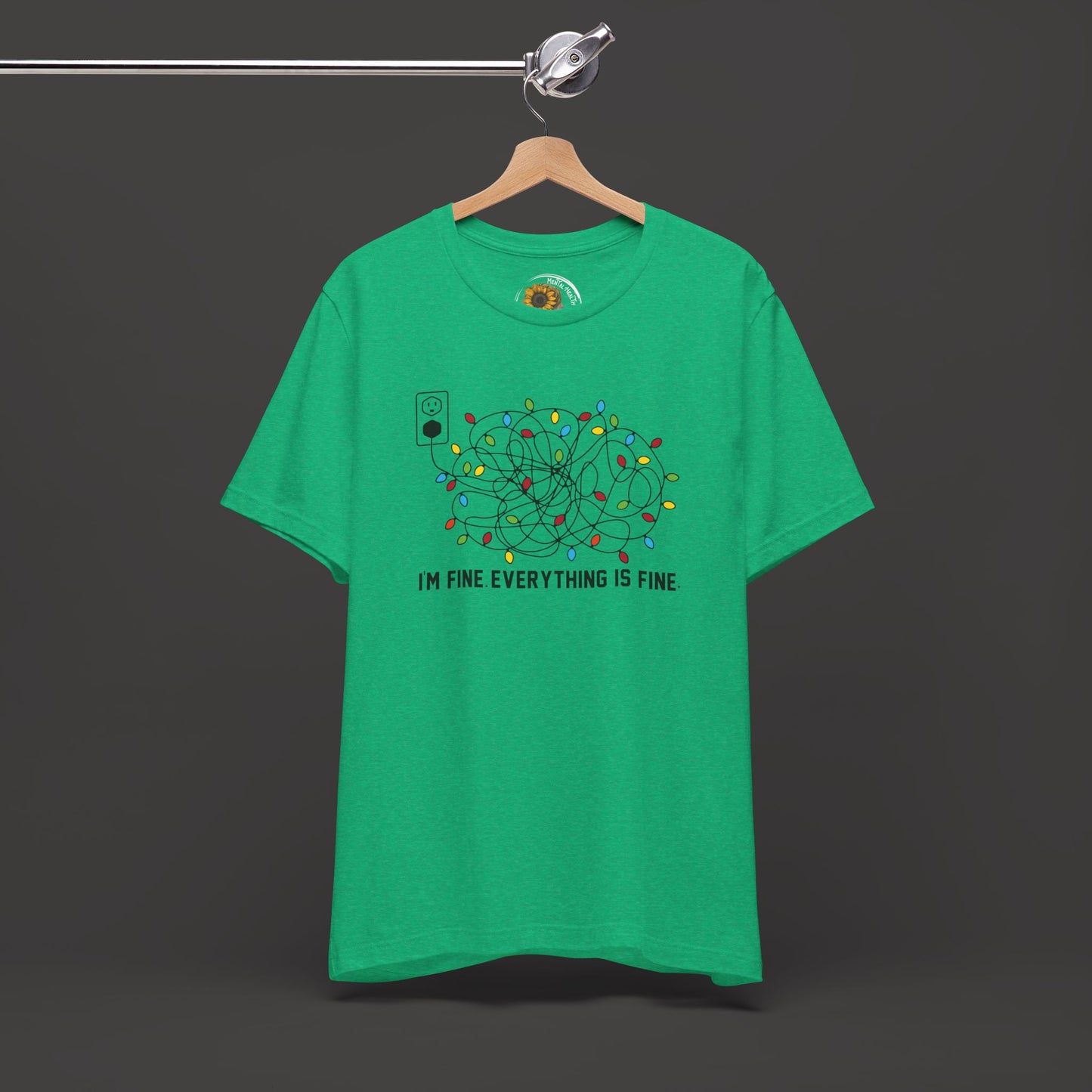 Everything Is Fine-Christmas Light Bulb-Mental Health Awareness-Unisex Short Sleeve Tee Shirt - Mental Health Wear TN