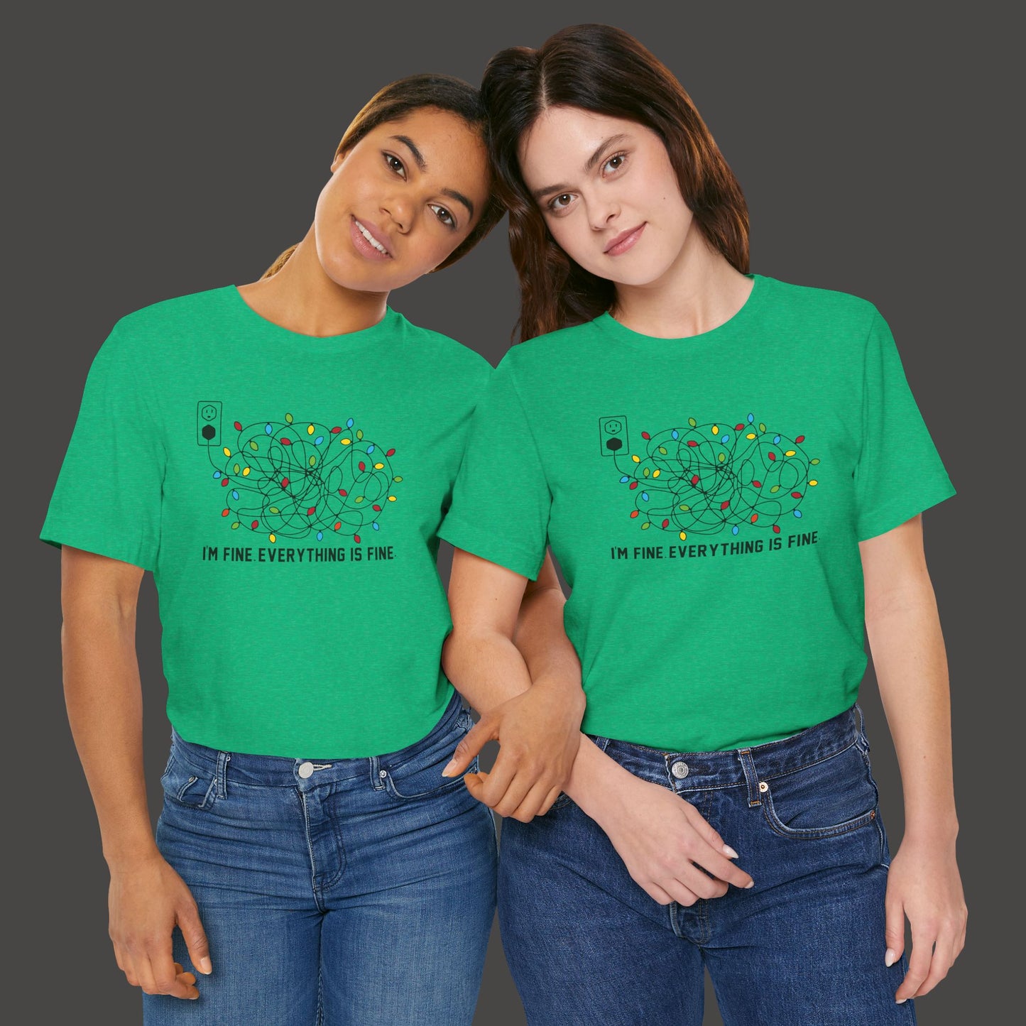 Everything Is Fine-Christmas Light Bulb-Mental Health Awareness-Unisex Short Sleeve Tee Shirt - Mental Health Wear TN