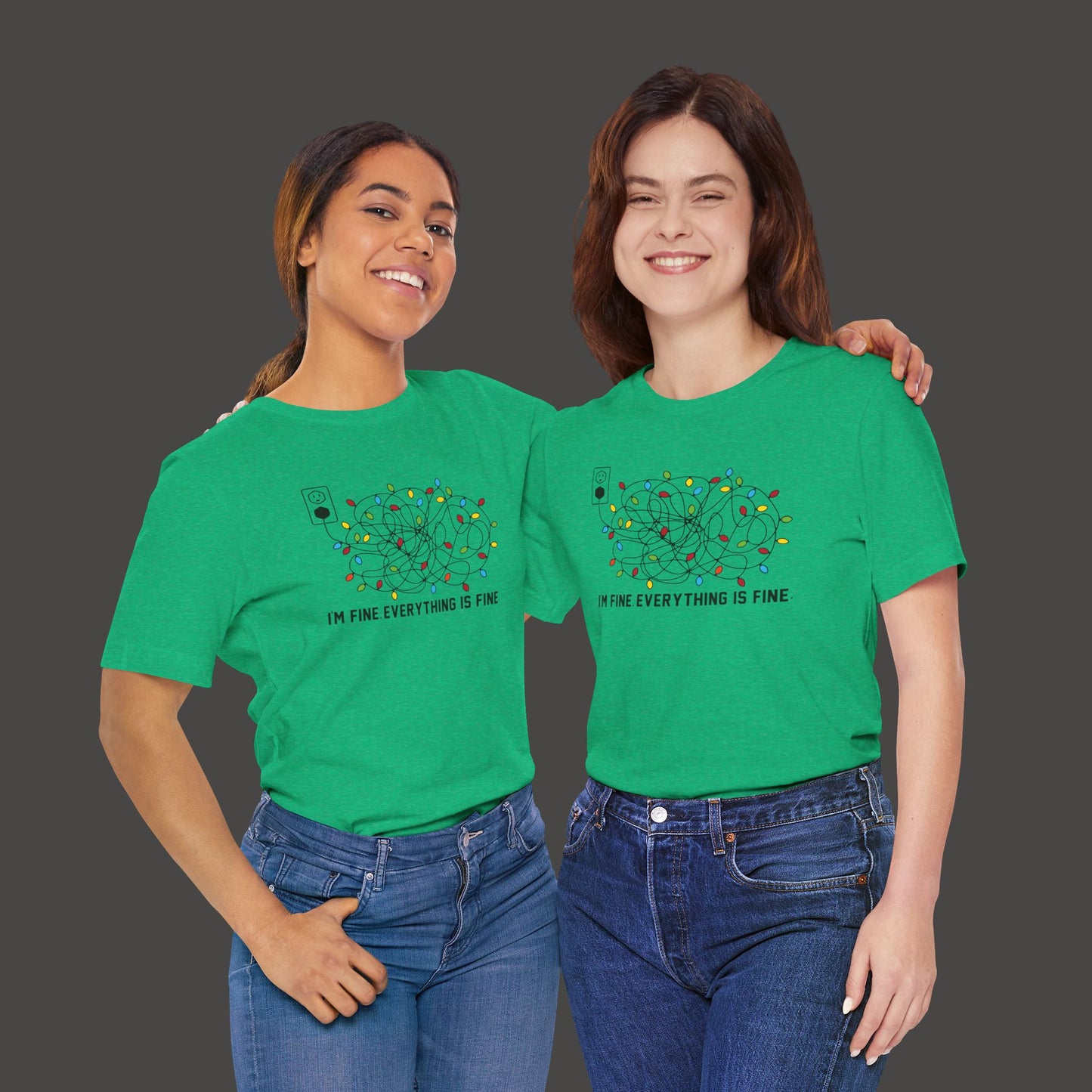 Everything Is Fine-Christmas Light Bulb-Mental Health Awareness-Unisex Short Sleeve Tee Shirt - Mental Health Wear TN