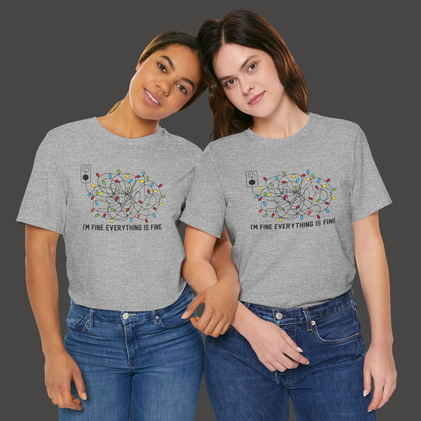 Everything Is Fine-Christmas Light Bulb-Mental Health Awareness-Unisex Short Sleeve Tee Shirt - Mental Health Wear TN