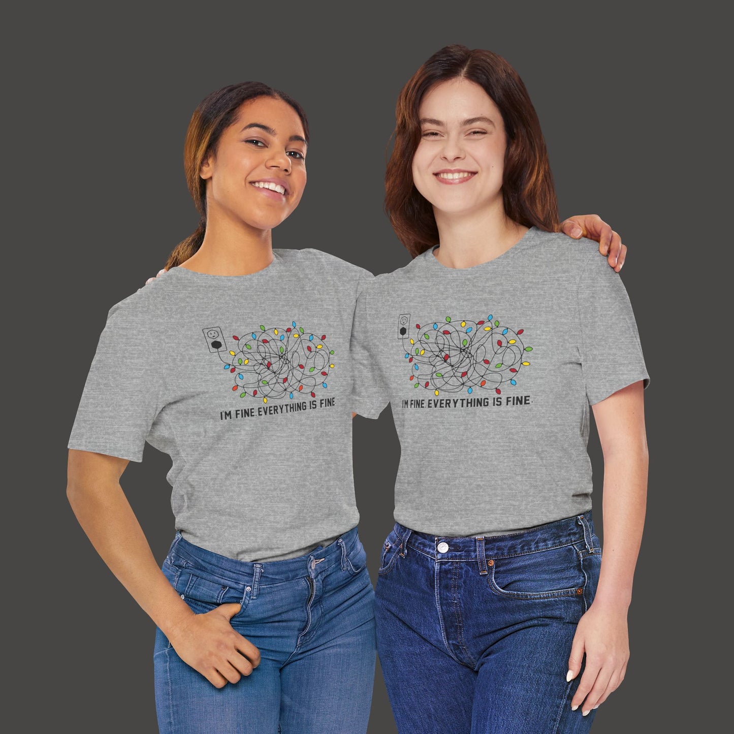 Everything Is Fine-Christmas Light Bulb-Mental Health Awareness-Unisex Short Sleeve Tee Shirt - Mental Health Wear TN