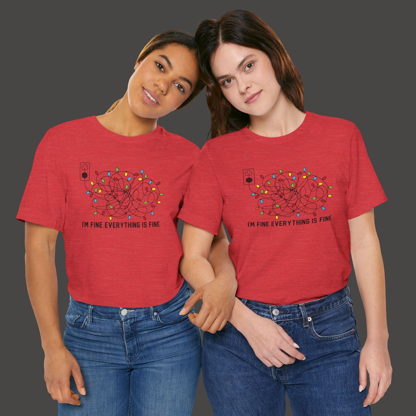 Everything Is Fine-Christmas Light Bulb-Mental Health Awareness-Unisex Short Sleeve Tee Shirt - Mental Health Wear TN