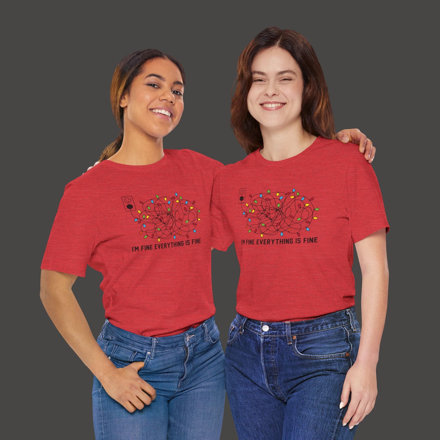 Everything Is Fine-Christmas Light Bulb-Mental Health Awareness-Unisex Short Sleeve Tee Shirt - Mental Health Wear TN