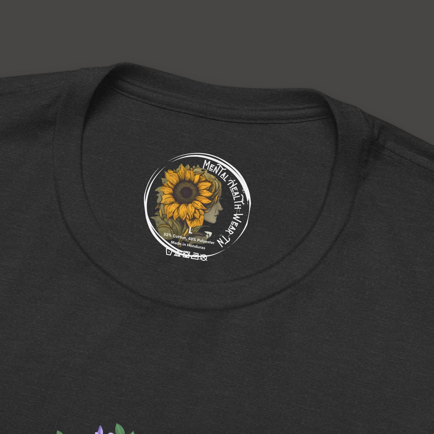 Floral Therapist Unisex Short Sleeve Tee - Front Branding Tag less Mock up/ Deep Heather Grey