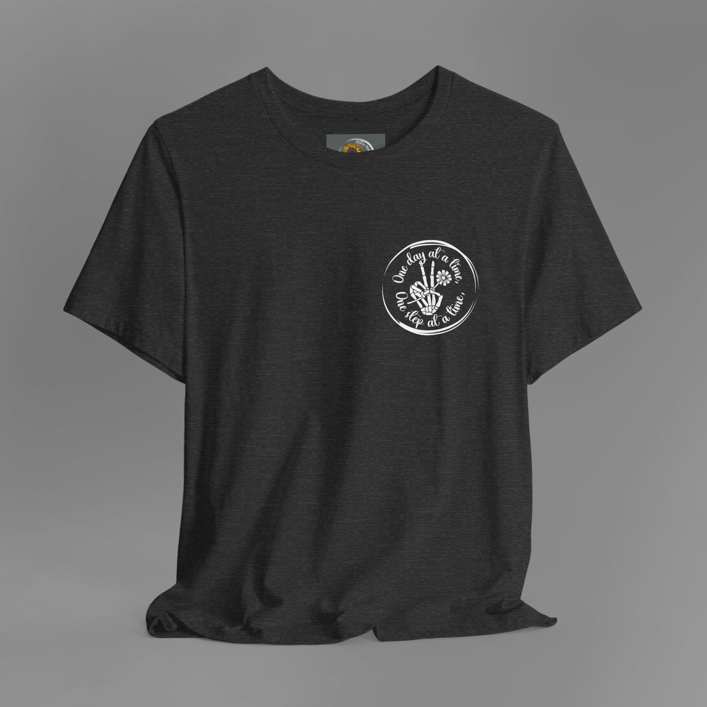 Skelton Peace Out-One Step At A Time, One Day At A Time,- Addiction Recovery-Unisex Short Sleeve T-Shirt - Mental Health Wear TN