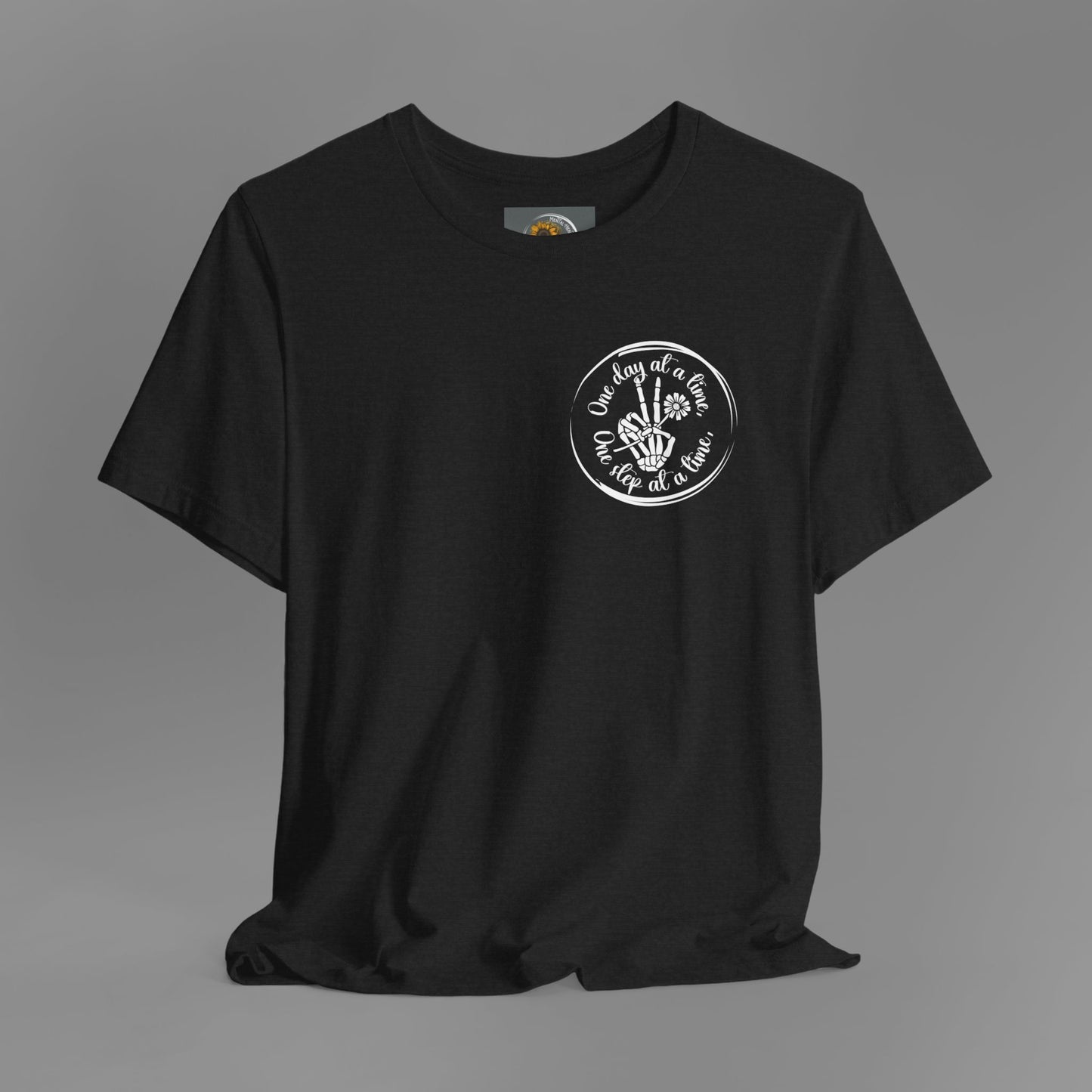 Skelton Peace Out-One Step At A Time, One Day At A Time,- Addiction Recovery-Unisex Short Sleeve T-Shirt - Mental Health Wear TN
