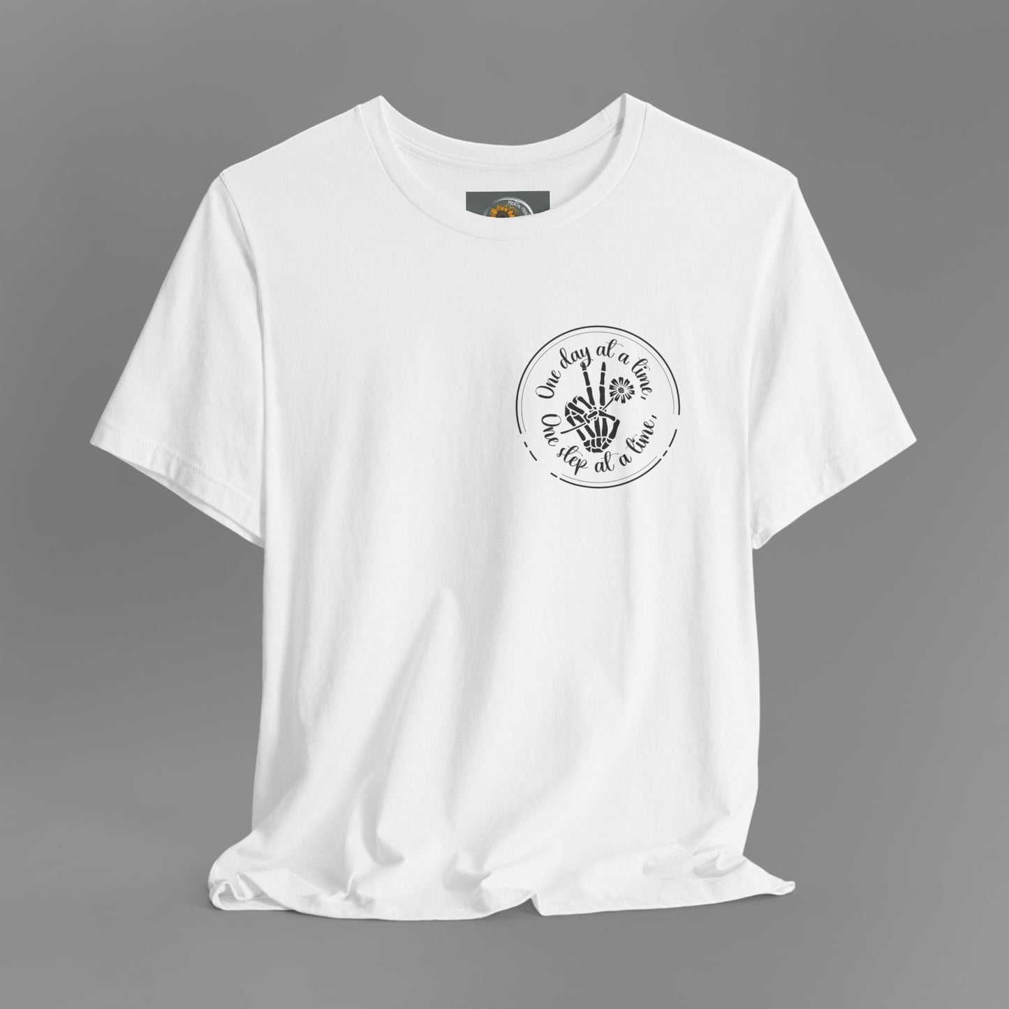 Skelton Peace Out-One Step At A Time, One Day At A Time,- Addiction Recovery-Unisex Short Sleeve T-Shirt - Mental Health Wear TN