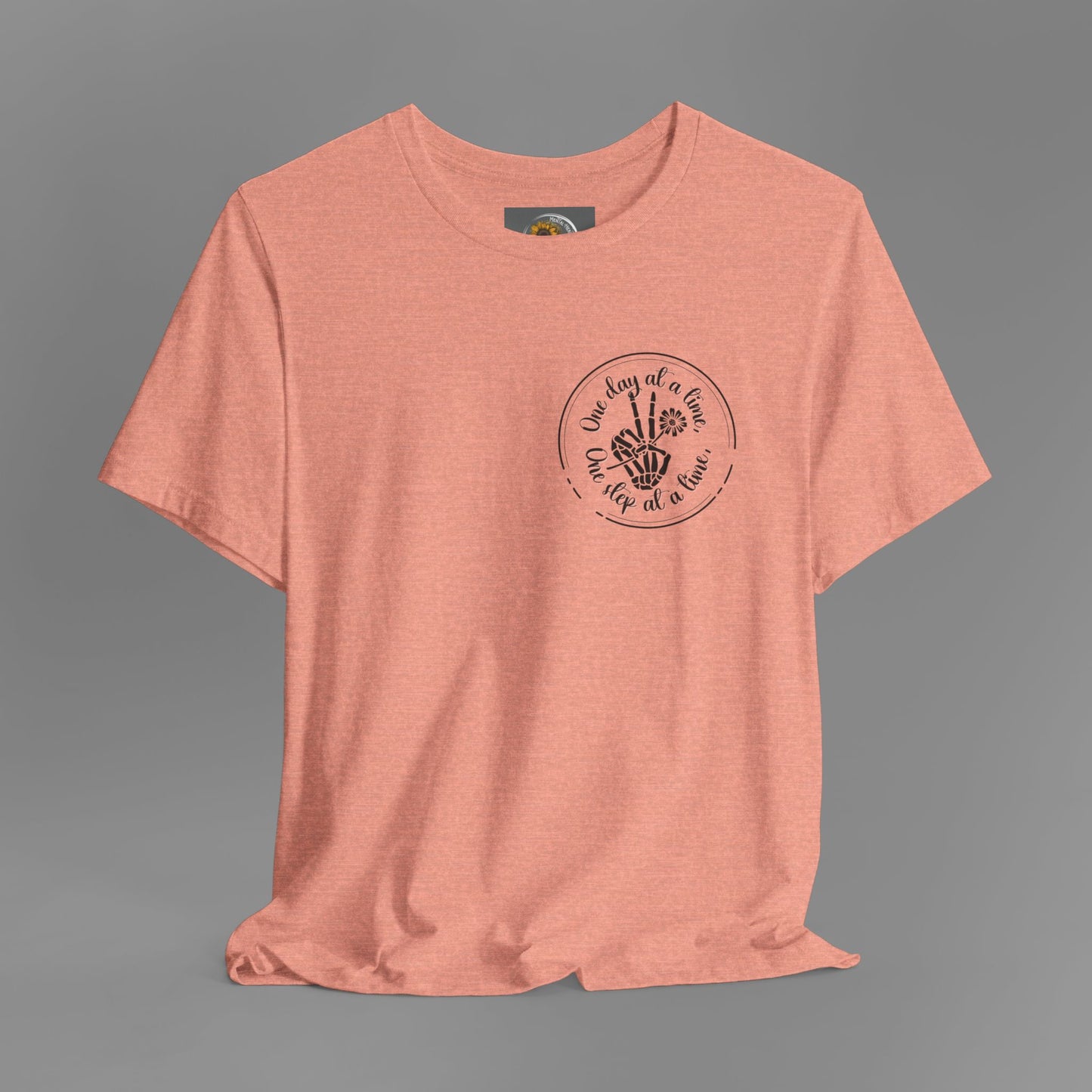 Skelton Peace Out-One Step At A Time, One Day At A Time,- Addiction Recovery-Unisex Short Sleeve T-Shirt - Mental Health Wear TN