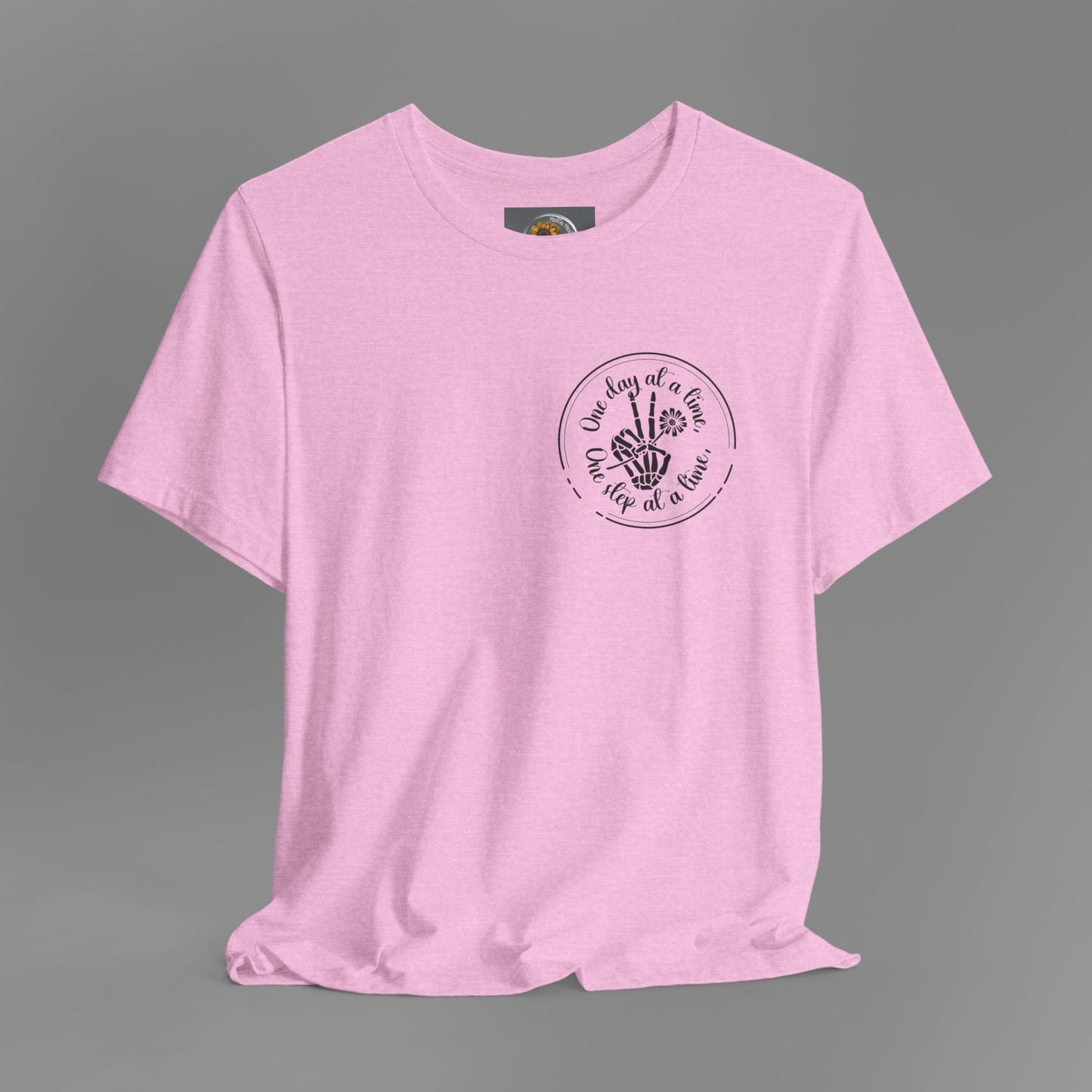 Skelton Peace Out-One Step At A Time, One Day At A Time,- Addiction Recovery-Unisex Short Sleeve T-Shirt - Mental Health Wear TN