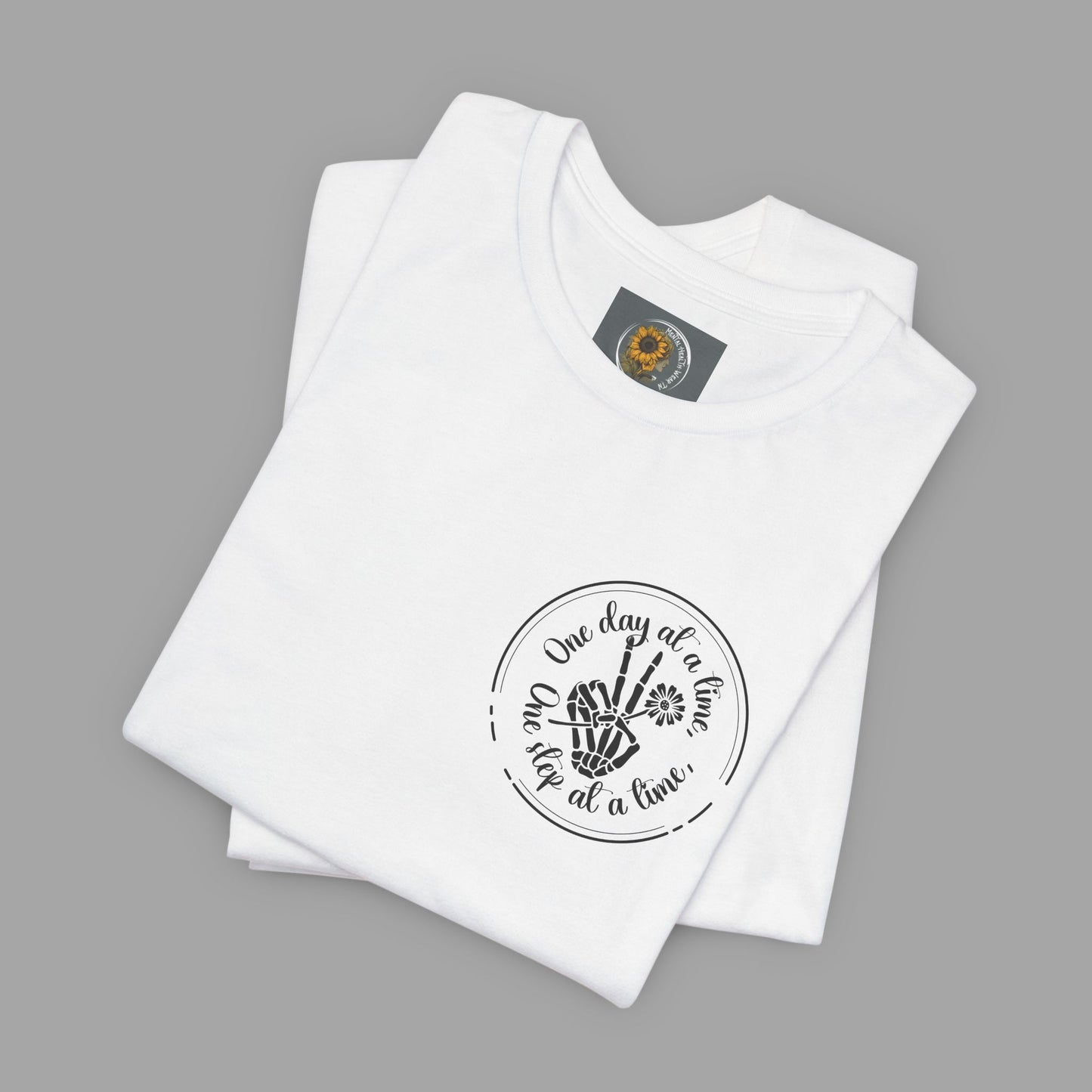 Skelton Peace Out-One Step At A Time, One Day At A Time,- Addiction Recovery-Unisex Short Sleeve T-Shirt - Mental Health Wear TN