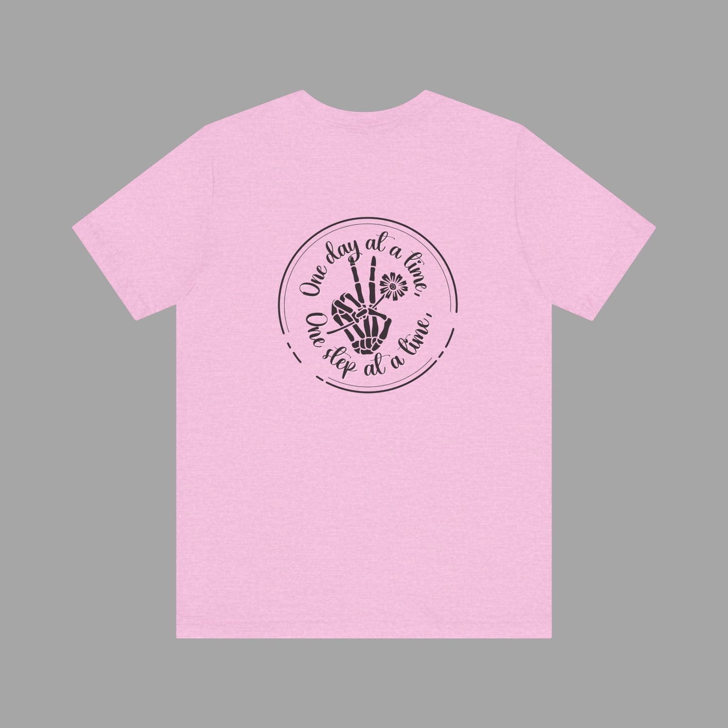 Skelton Peace Out-One Step At A Time, One Day At A Time,- Addiction Recovery-Unisex Short Sleeve T-Shirt - Mental Health Wear TN