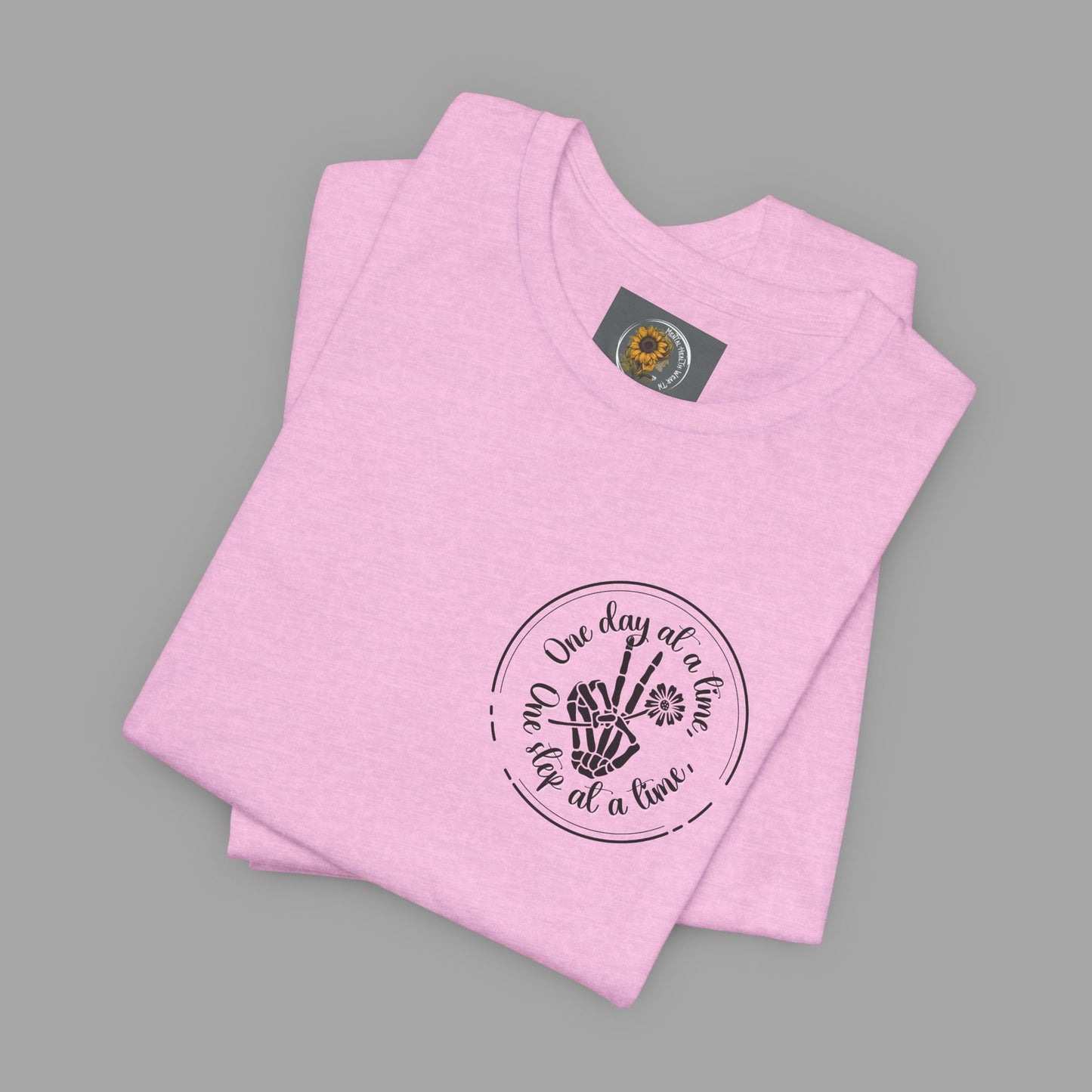 Skelton Peace Out-One Step At A Time, One Day At A Time,- Addiction Recovery-Unisex Short Sleeve T-Shirt - Mental Health Wear TN