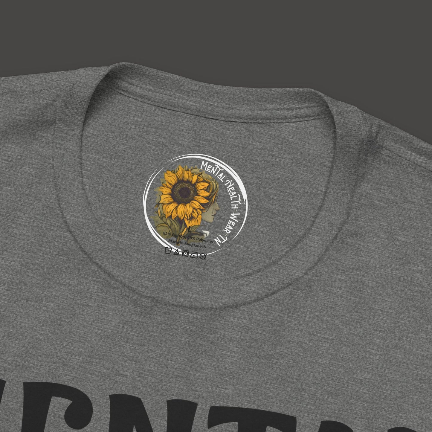 Mental Health Matters Tee Shirt/store brand view mockup/ heather dark grey color