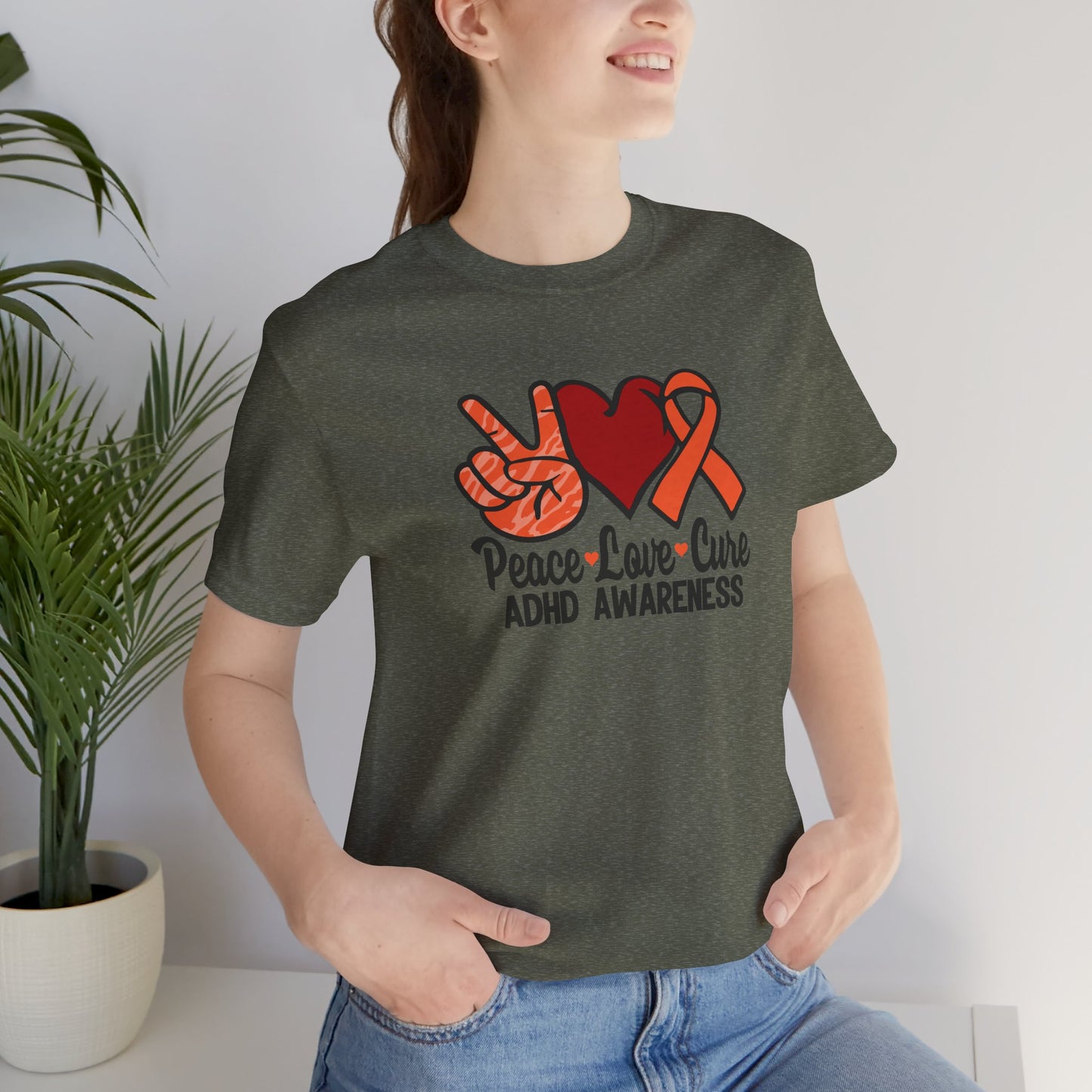 Peace Love Cure ADHD Awareness Tee Shirt - Mental Health Wear TN
