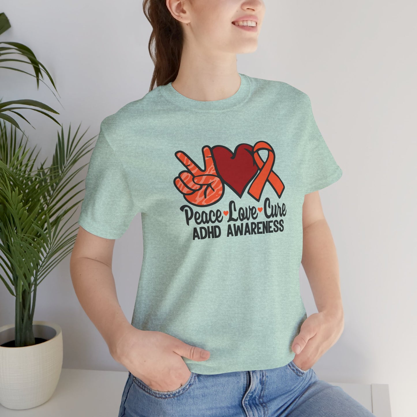 Peace Love Cure ADHD Awareness Tee Shirt - Mental Health Wear TN