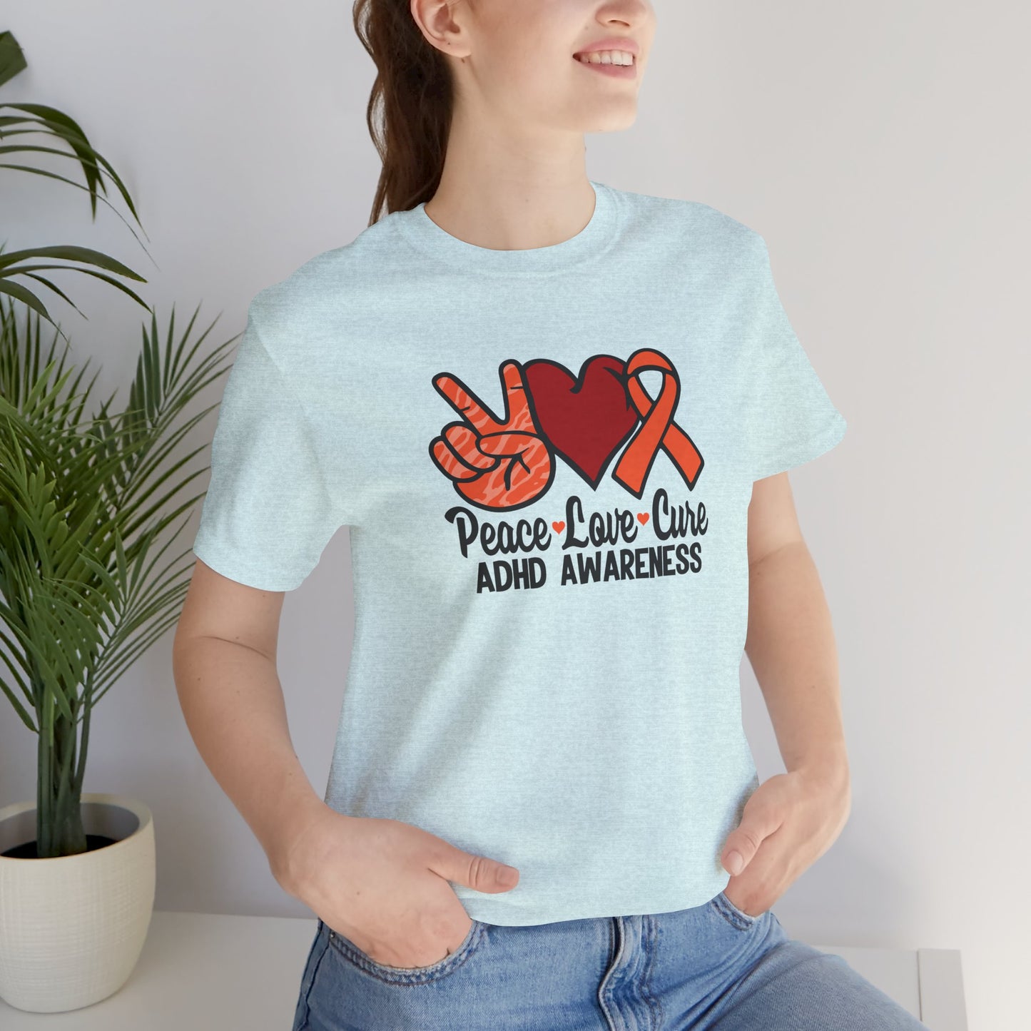 Peace Love Cure ADHD Awareness Tee Shirt - Mental Health Wear TN