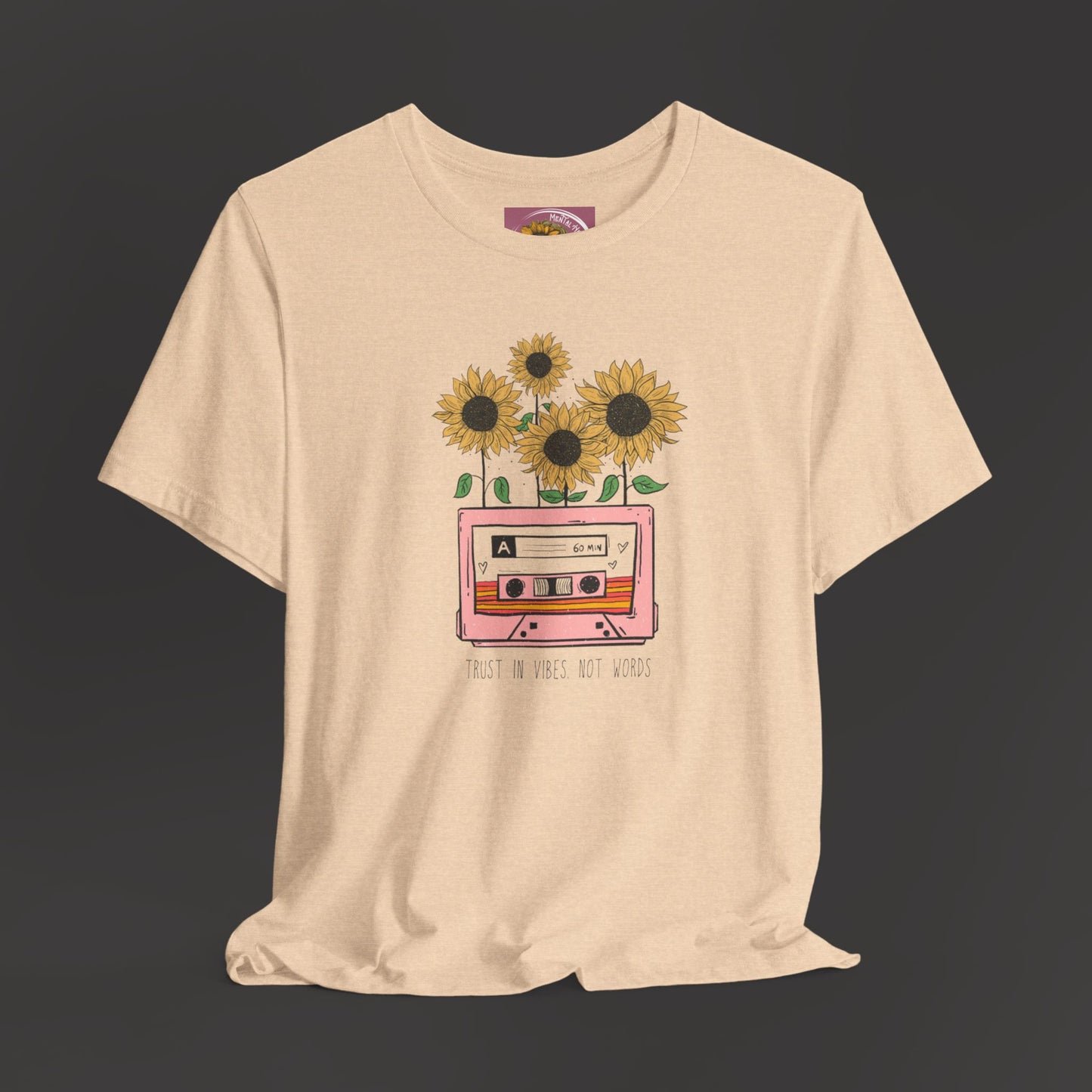 Retro Vintage Sunflower Cassette Player Tee Shirt - Mental Health Wear TN