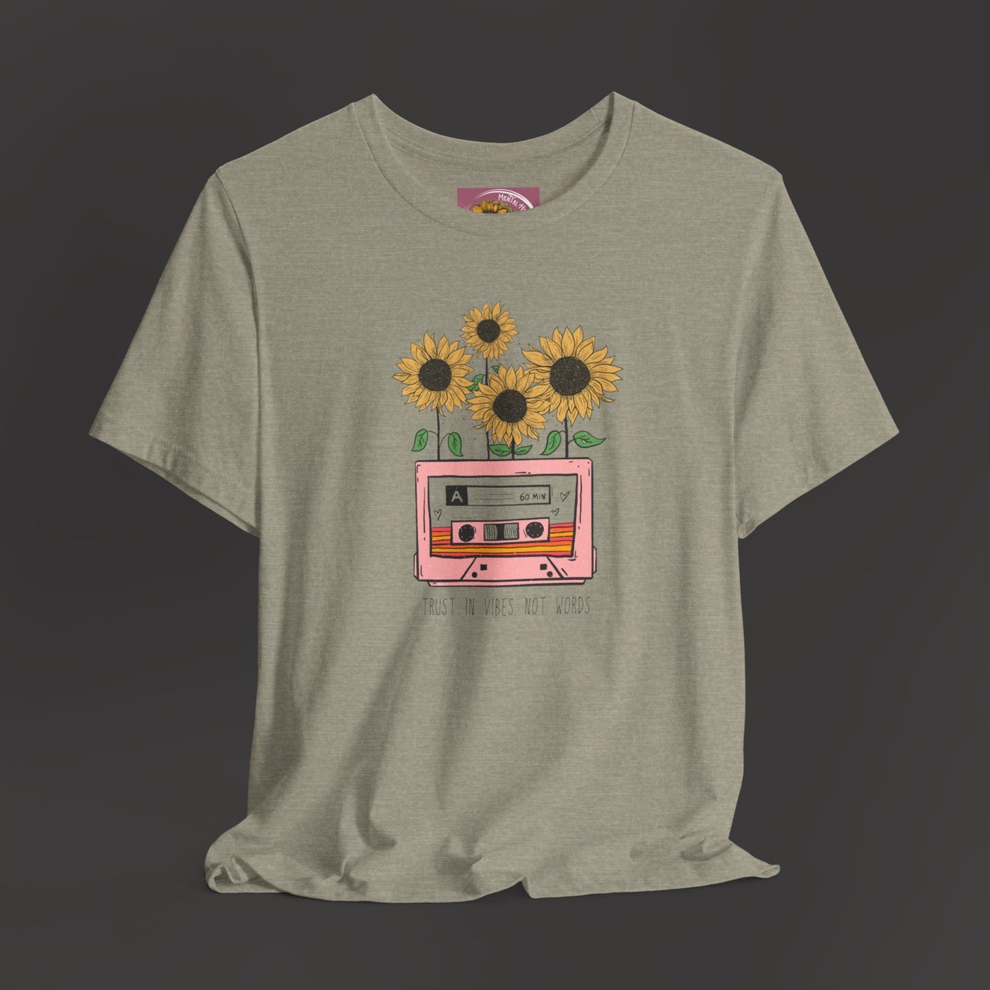 Retro Vintage Sunflower Cassette Player Tee Shirt - Mental Health Wear TN