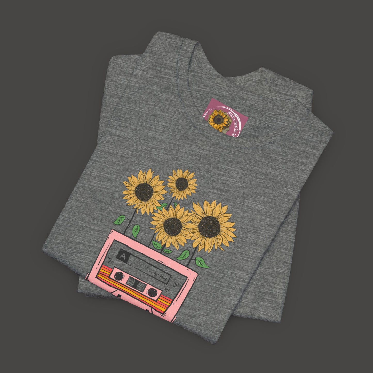 Retro Vintage Sunflower Cassette Player Tee Shirt - Mental Health Wear TN