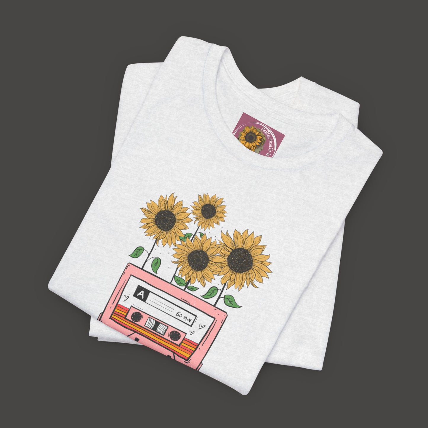 Retro Vintage Sunflower Cassette Player Tee Shirt - Mental Health Wear TN
