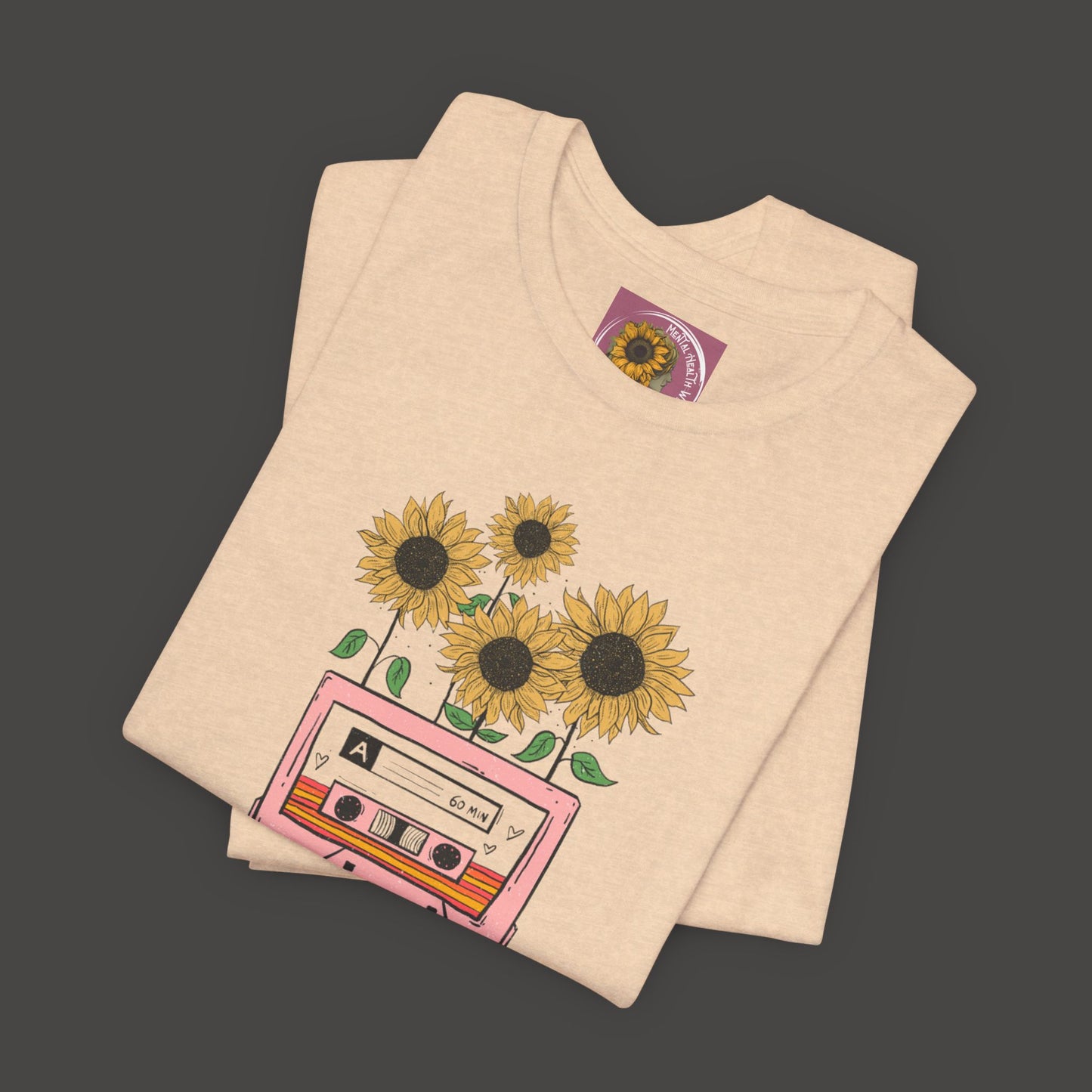 Retro Vintage Sunflower Cassette Player Tee Shirt - Mental Health Wear TN