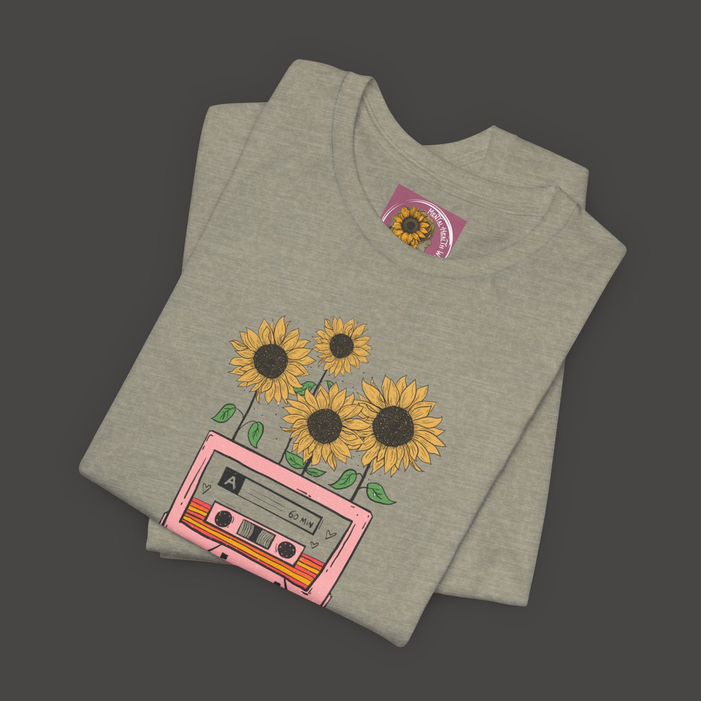 Retro Vintage Sunflower Cassette Player Tee Shirt - Mental Health Wear TN