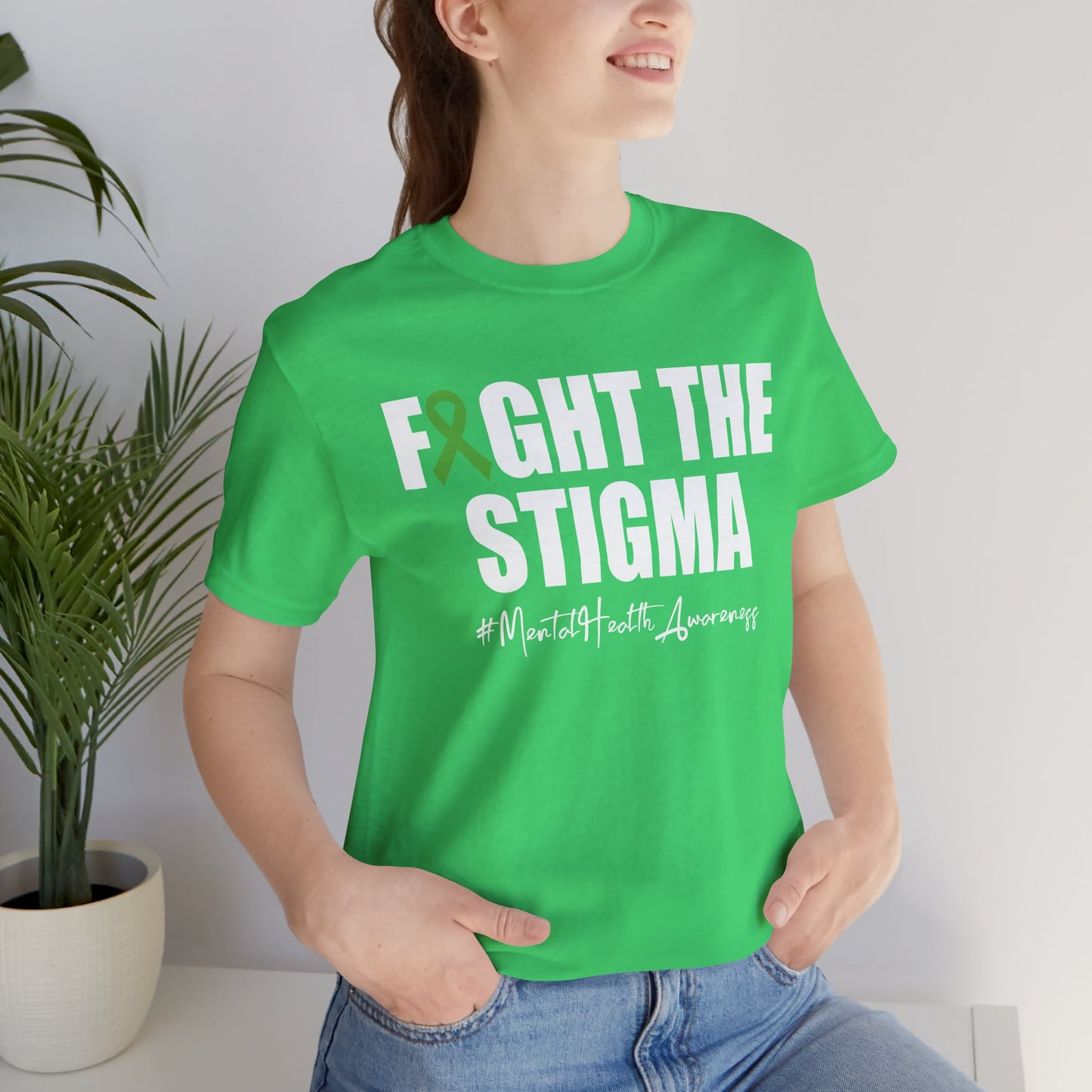 Fight the Stigma – Mental Health Awareness Green Ribbon T-Shirt - Mental Health Wear TN