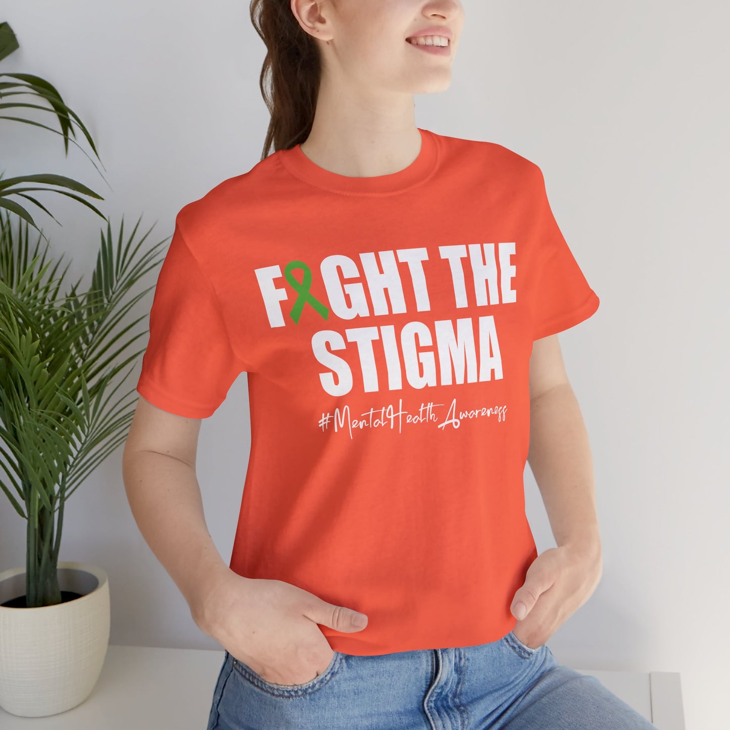 Fight the Stigma – Mental Health Awareness Green Ribbon T-Shirt - Mental Health Wear TN
