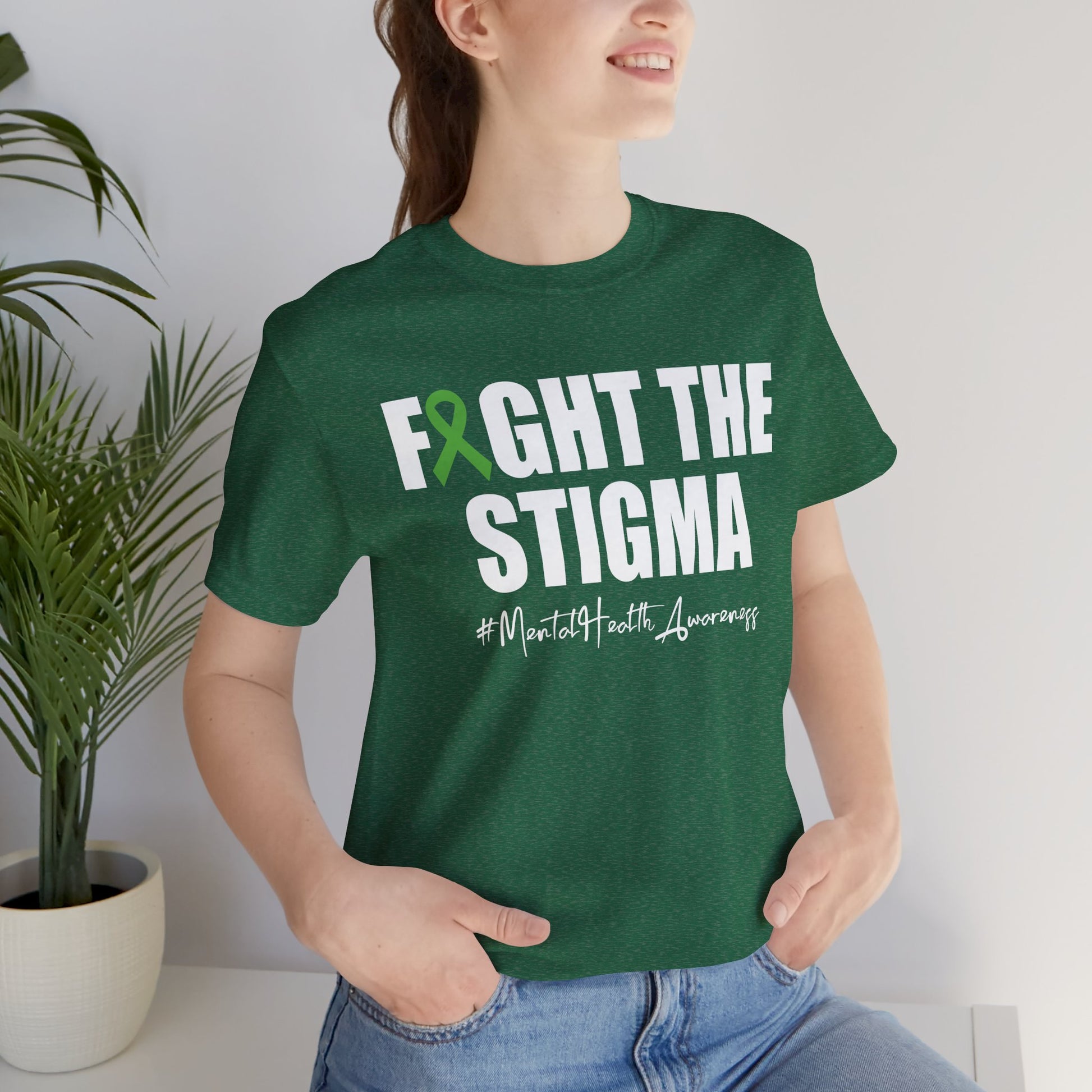 Fight the Stigma – Mental Health Awareness Green Ribbon T-Shirt - Mental Health Wear TN